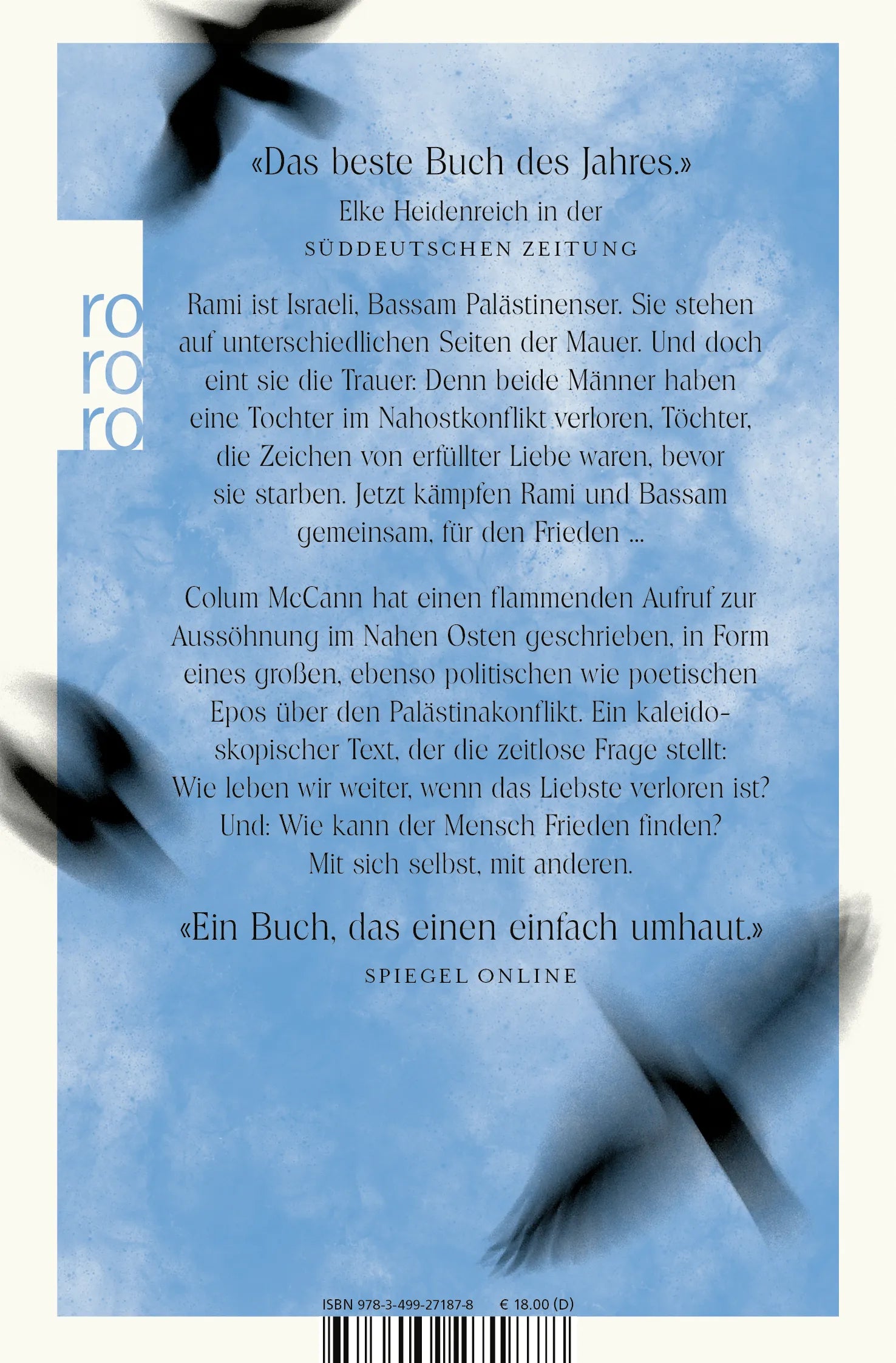 Buchrückseite von 'Apeirogon' mit Klappentext - Taschenbuch
