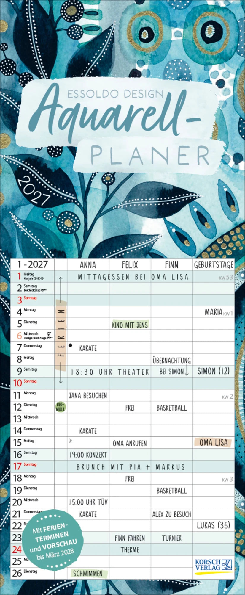 Familienplaner: Aquarellplaner 2027