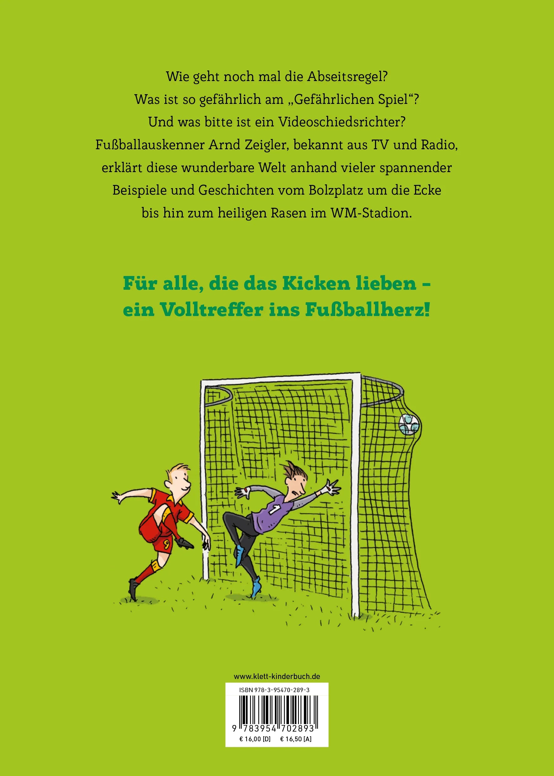 Buchrückseite von 'Arnd Zeiglers wunderbares Fußballbuch' mit Klappentext - Gebundene Ausgabe