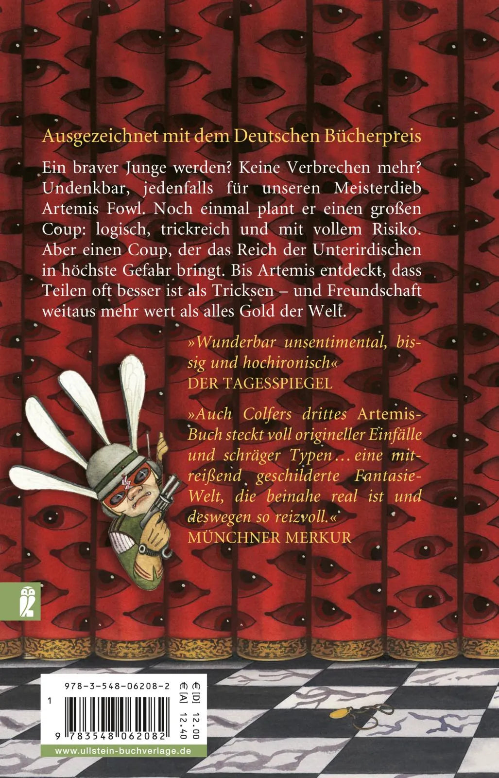 Buchrückseite von 'Artemis Fowl - Der Geheimcode' mit Klappentext - Taschenbuch