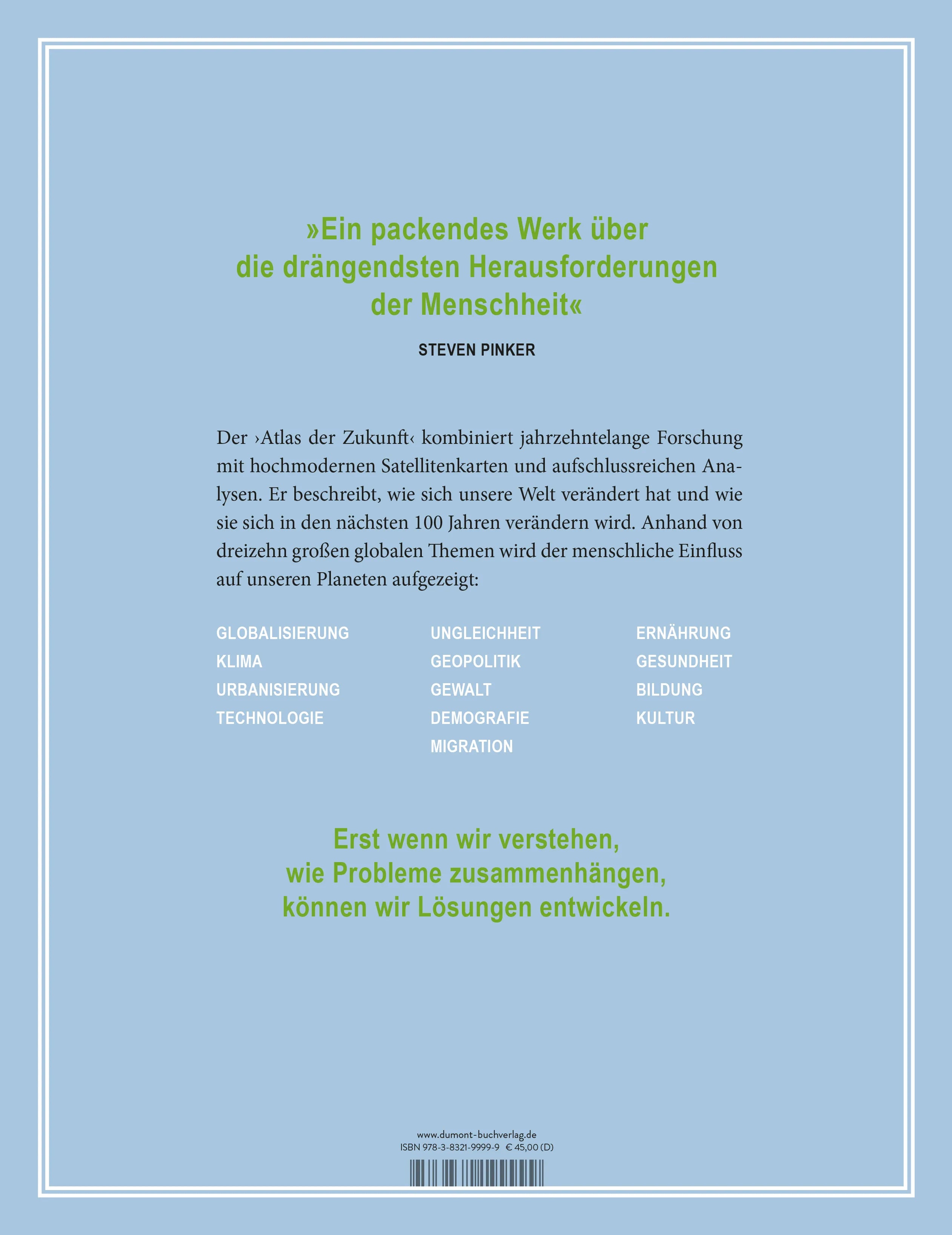 Buchrückseite von 'Atlas der Zukunft' mit Klappentext - Gebundene Ausgabe