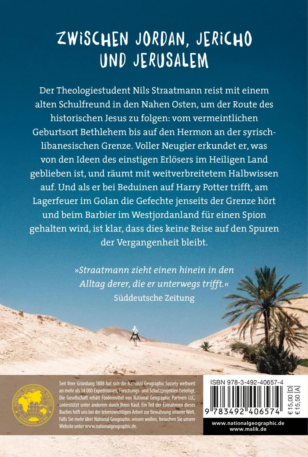 Buchrückseite von 'Auf Jesu Spuren' mit Klappentext - Taschenbuch