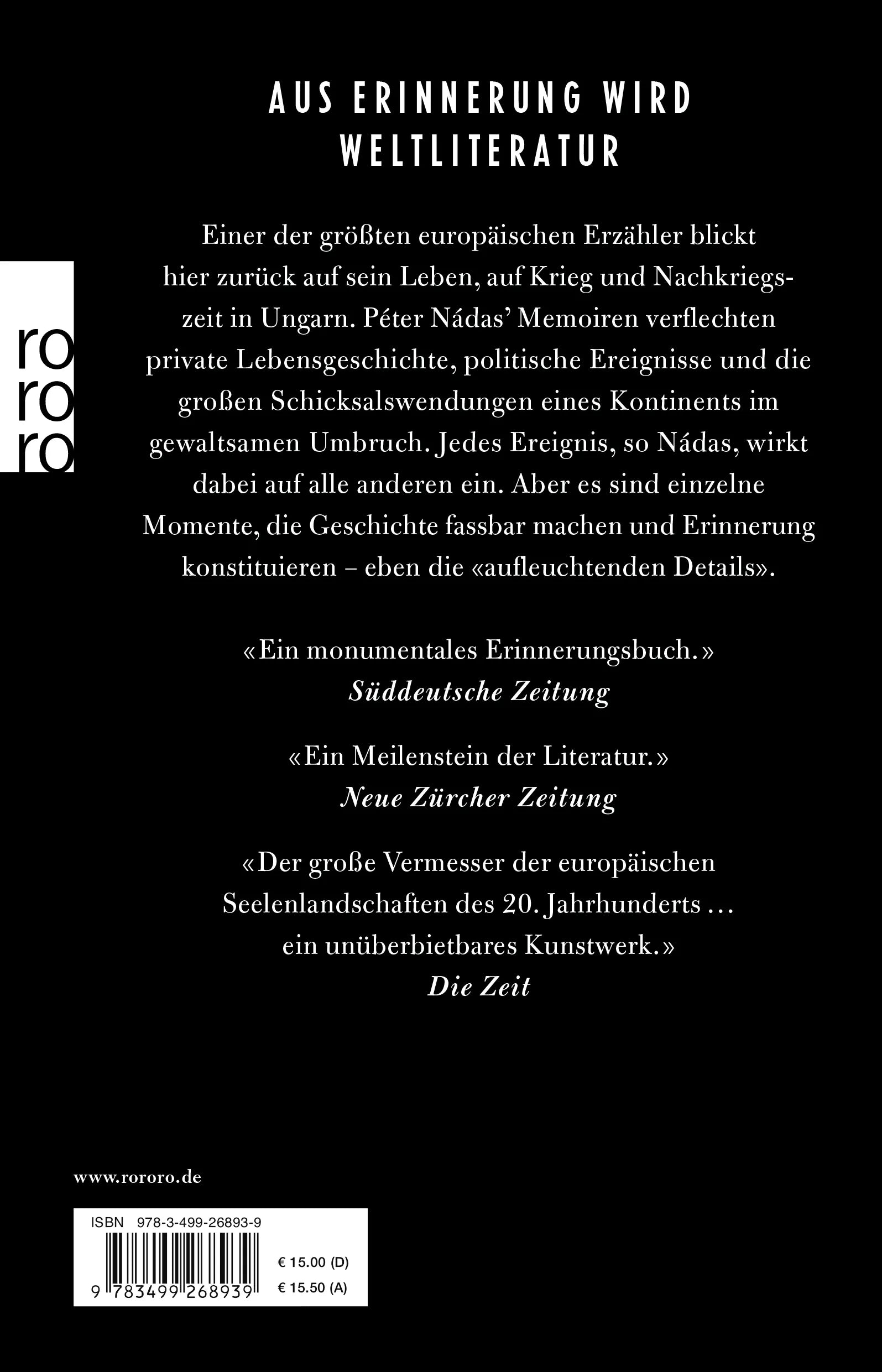 Buchrückseite von 'Aufleuchtende Details' mit Klappentext - Taschenbuch