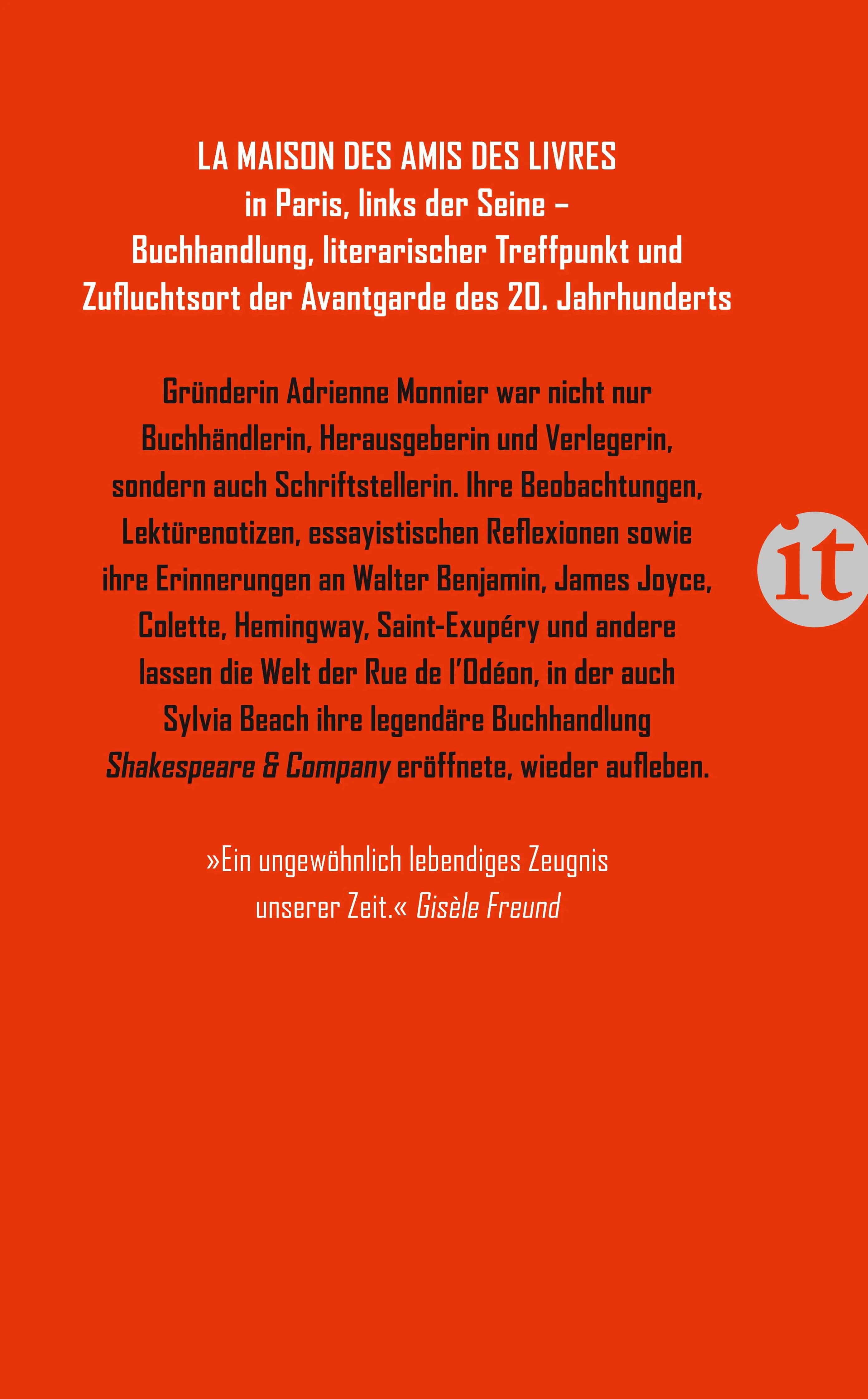 Buchrückseite von 'Aufzeichnungen aus der Rue de l'Odéon' mit Klappentext - Taschenbuch