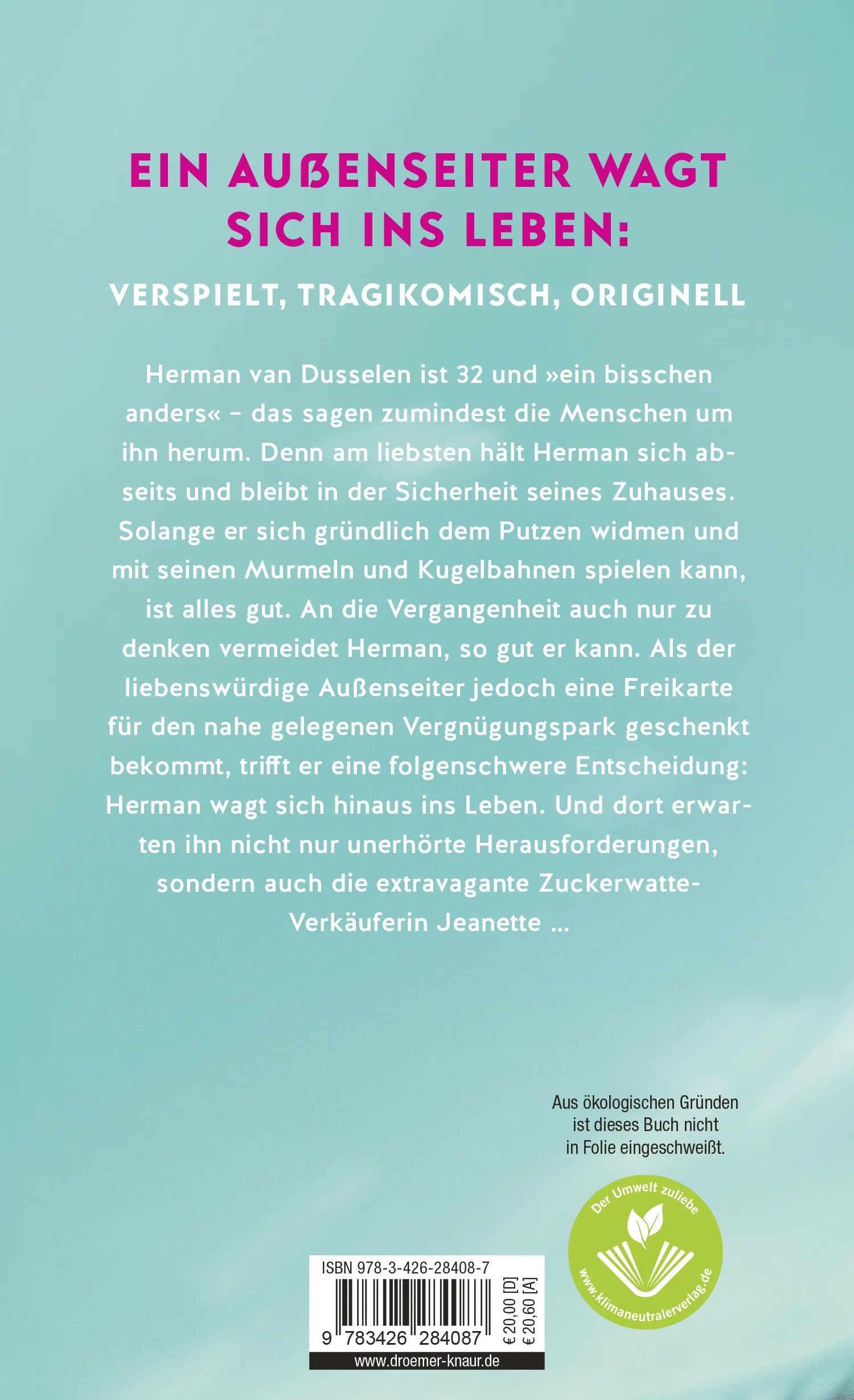 Buchrückseite von 'Augen zu und durch' mit Klappentext - Gebundene Ausgabe