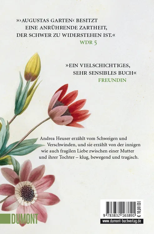 Buchrückseite von 'Augustas Garten' mit Klappentext - Taschenbuch