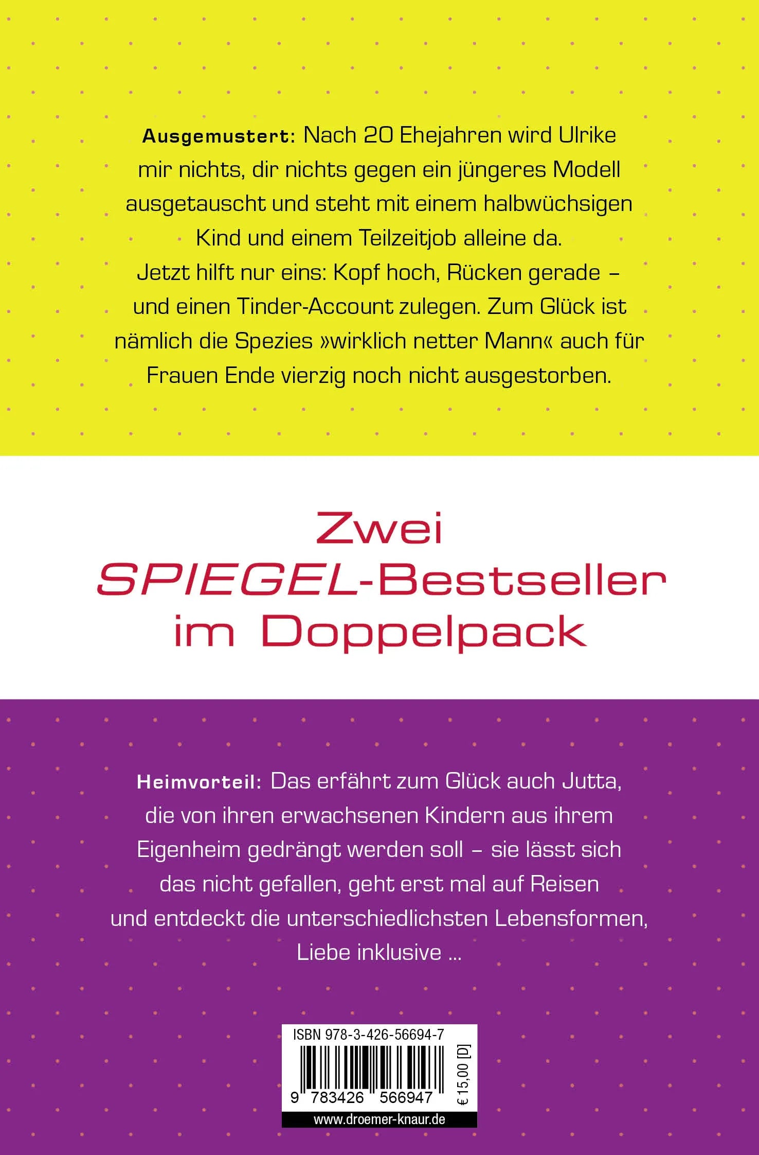 Buchrückseite von 'Ausgemustert & Heimvorteil' mit Klappentext - Taschenbuch
