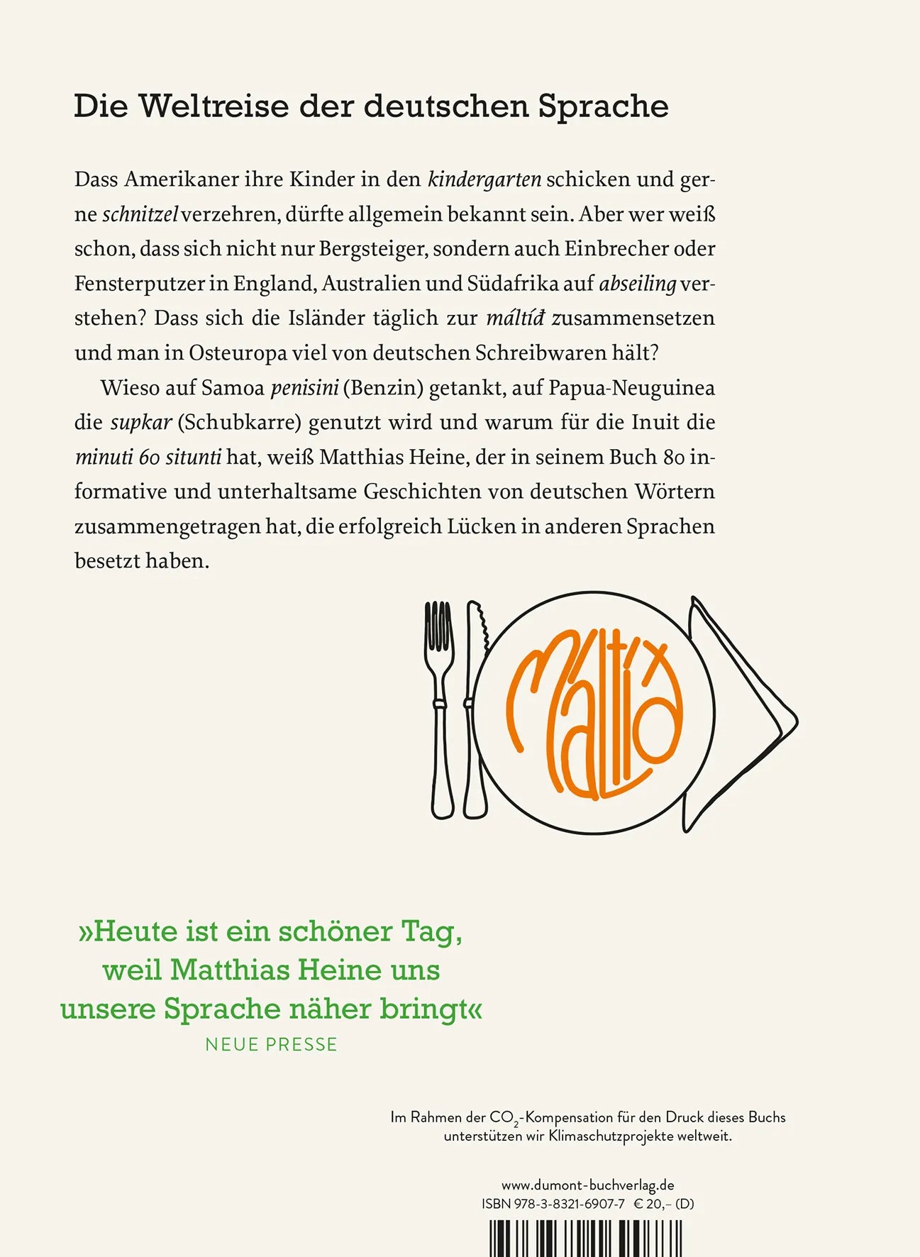 Buchrückseite von 'Ausgewanderte Wörter' mit Klappentext - Gebundene Ausgabe