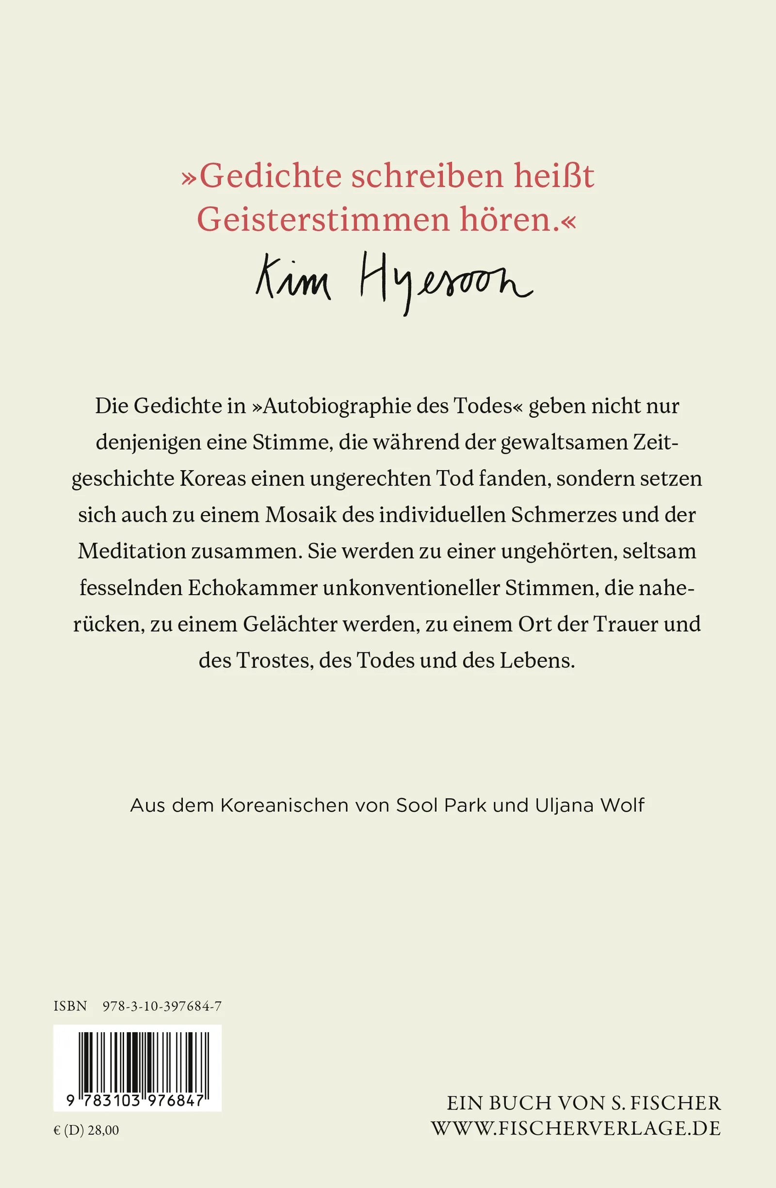 Buchrückseite von 'Autobiographie des Todes' mit Klappentext - Gebundene Ausgabe