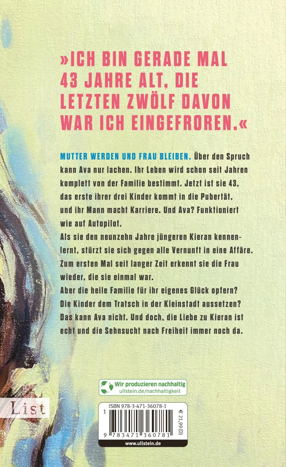 Buchrückseite von 'Ava liebt noch' mit Klappentext - Gebundene Ausgabe