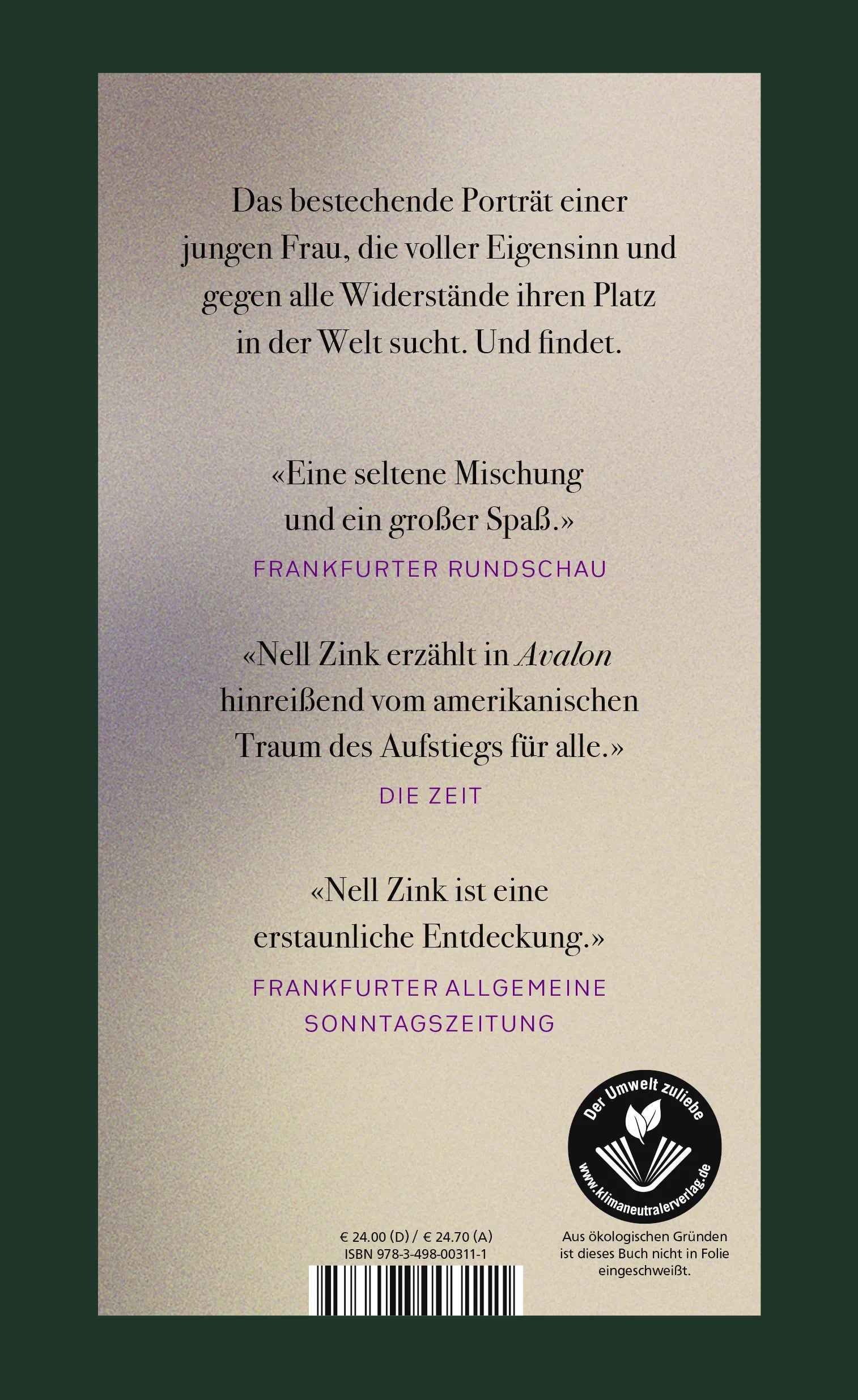 Buchrückseite von 'Avalon' mit Klappentext - Gebundene Ausgabe