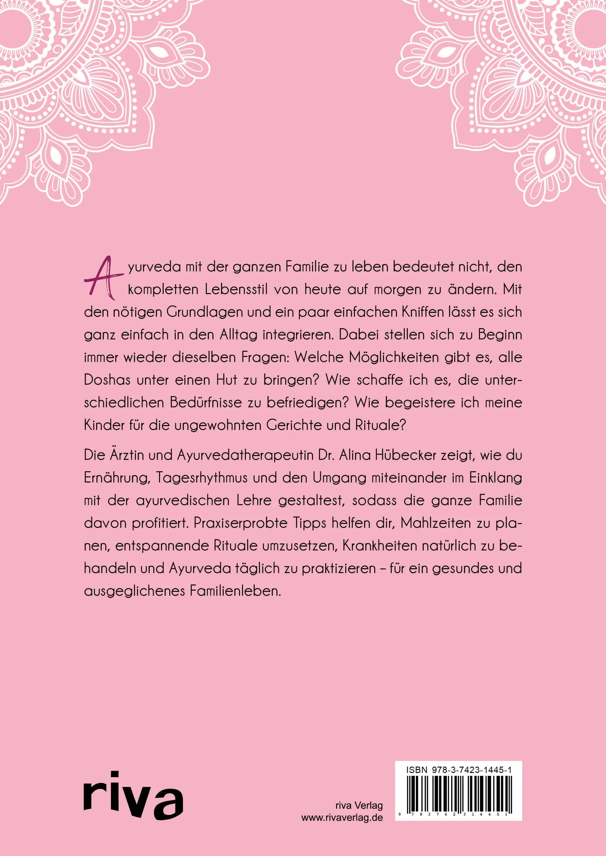 Buchrückseite von 'Ayurveda für die ganze Familie' mit Klappentext - Taschenbuch