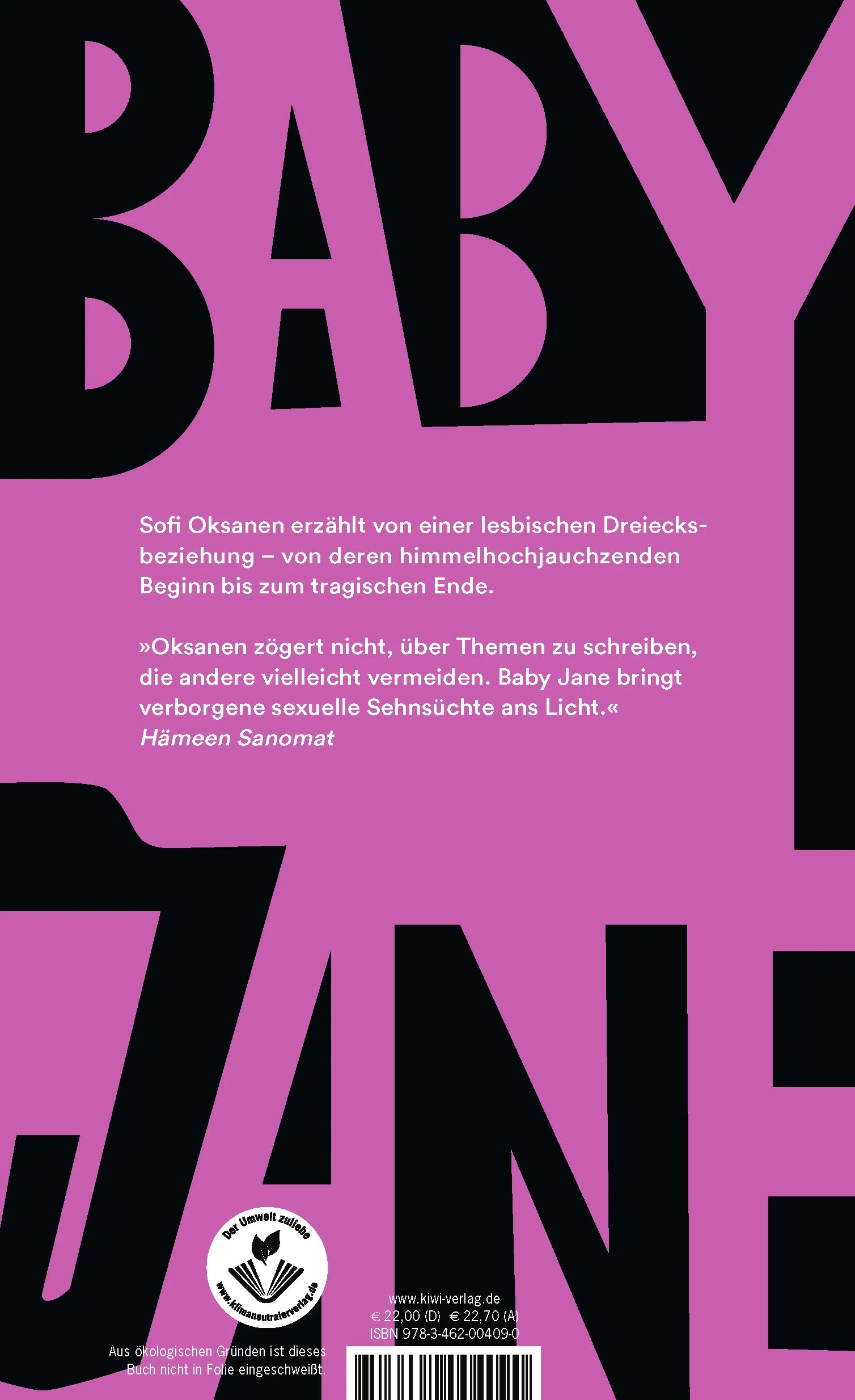 Buchrückseite von 'Baby Jane' mit Klappentext - Gebundene Ausgabe