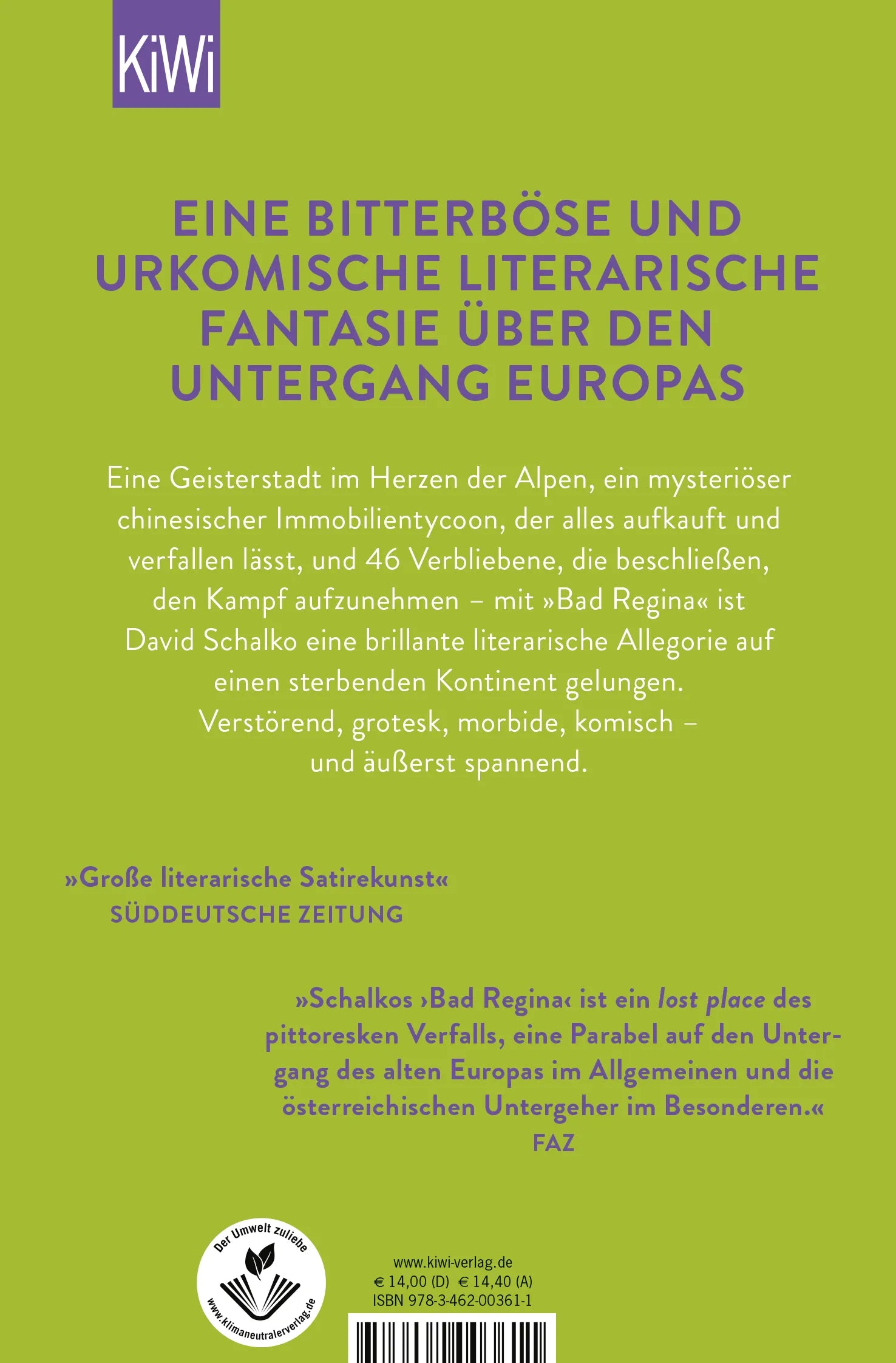 Buchrückseite von 'Bad Regina' mit Klappentext - Taschenbuch