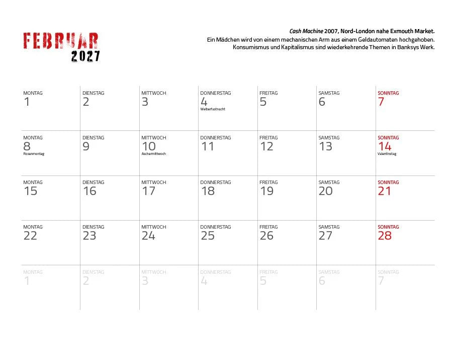 Banksy 2027 – Eintragkalender – Ansicht