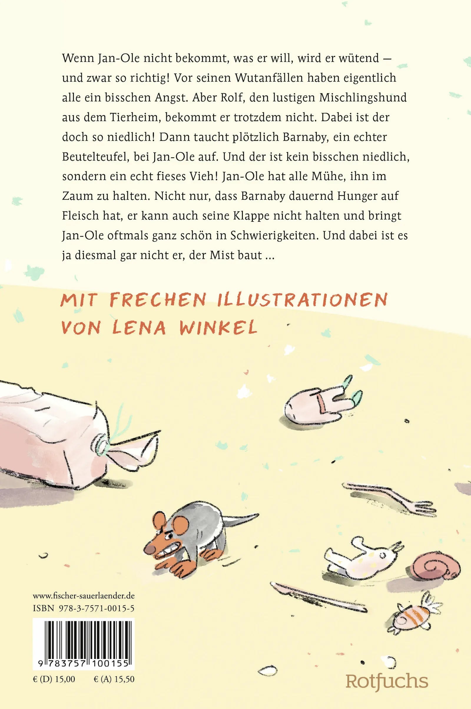 Buchrückseite von 'Barnaby – Der Teufel aus der Tonne' mit Klappentext - Gebundene Ausgabe
