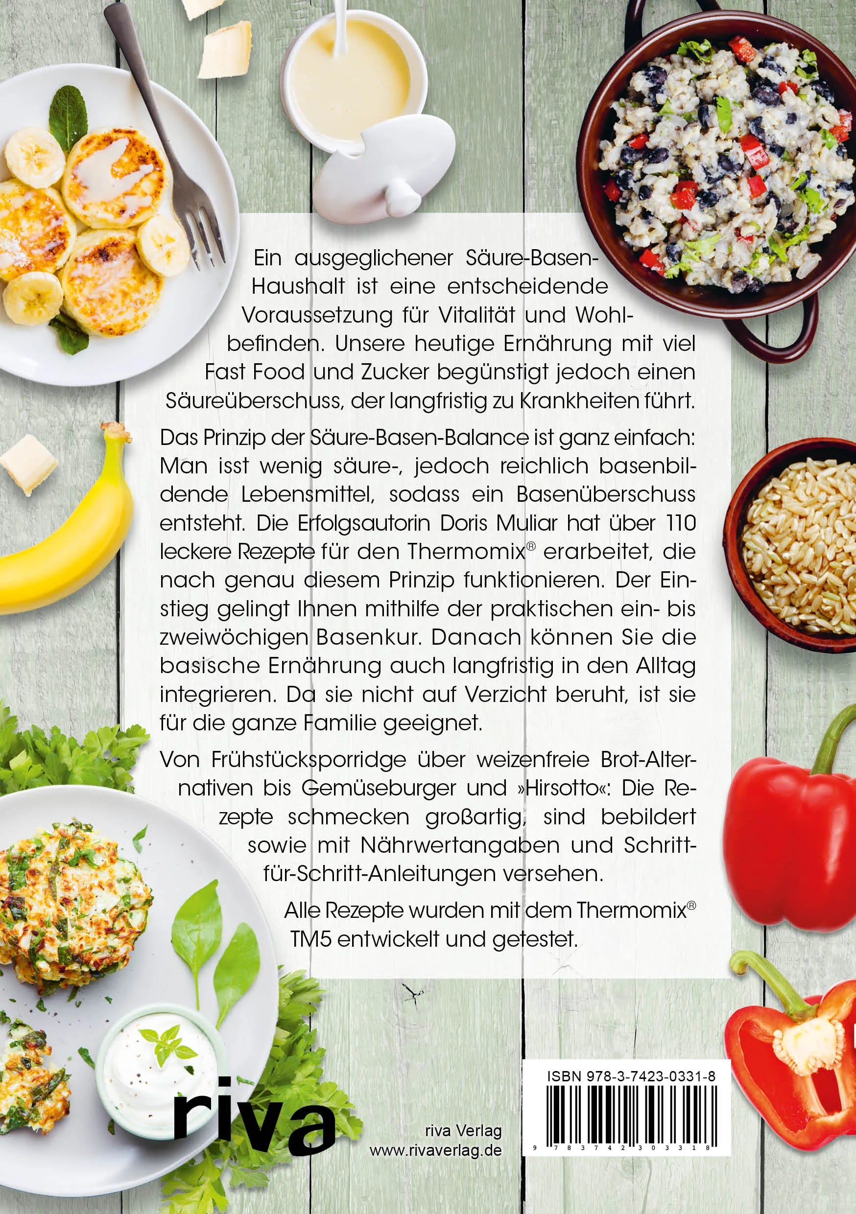 Buchrückseite von 'Basisch kochen mit dem Thermomix®' mit Klappentext - Taschenbuch