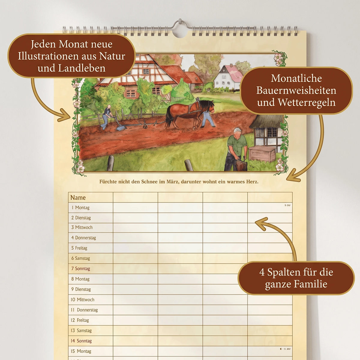 Bauernkalender Familienplaner 2027 – Ansicht
