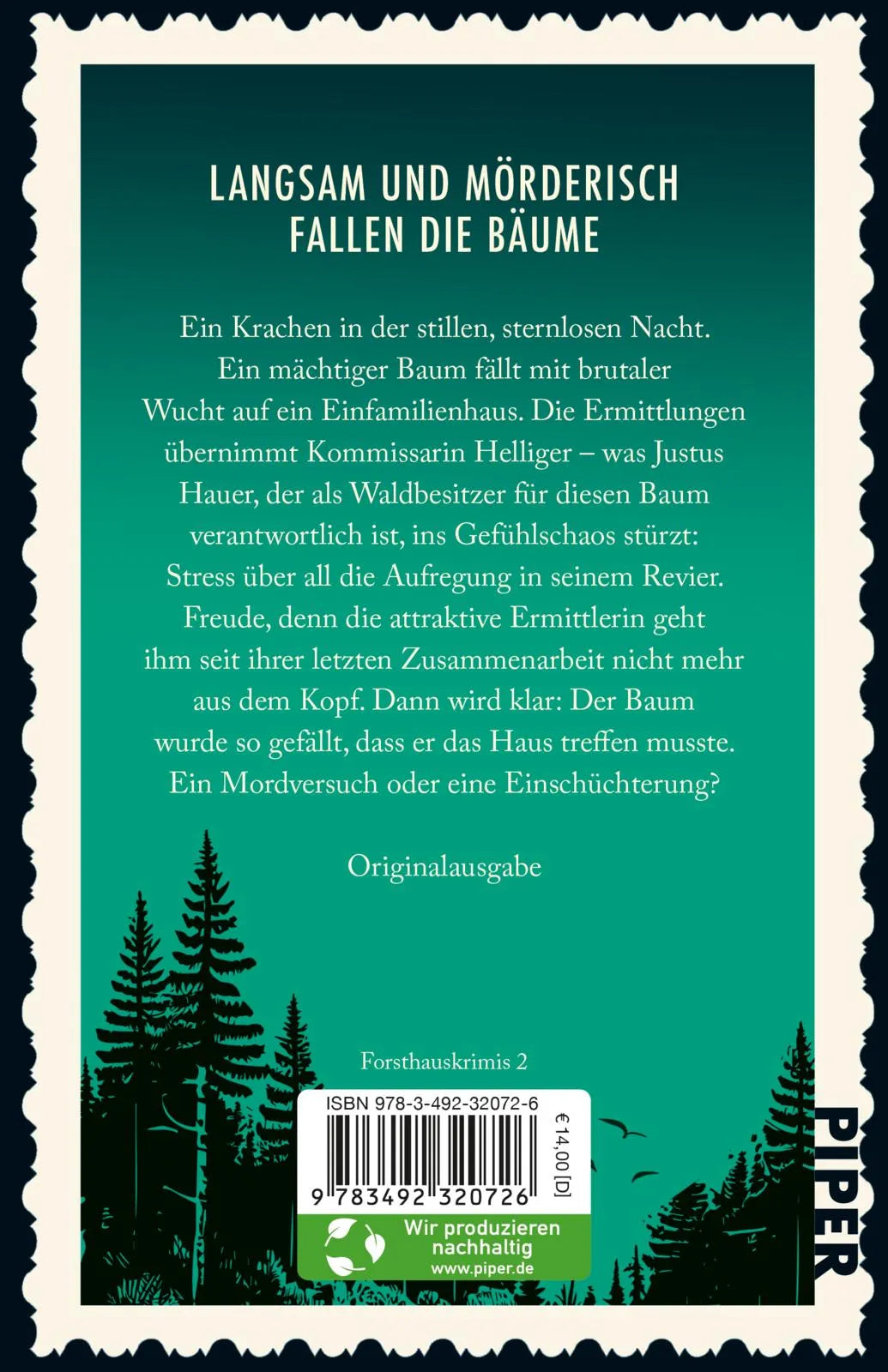 Buchrückseite von 'Baumsterben' mit Klappentext - Taschenbuch