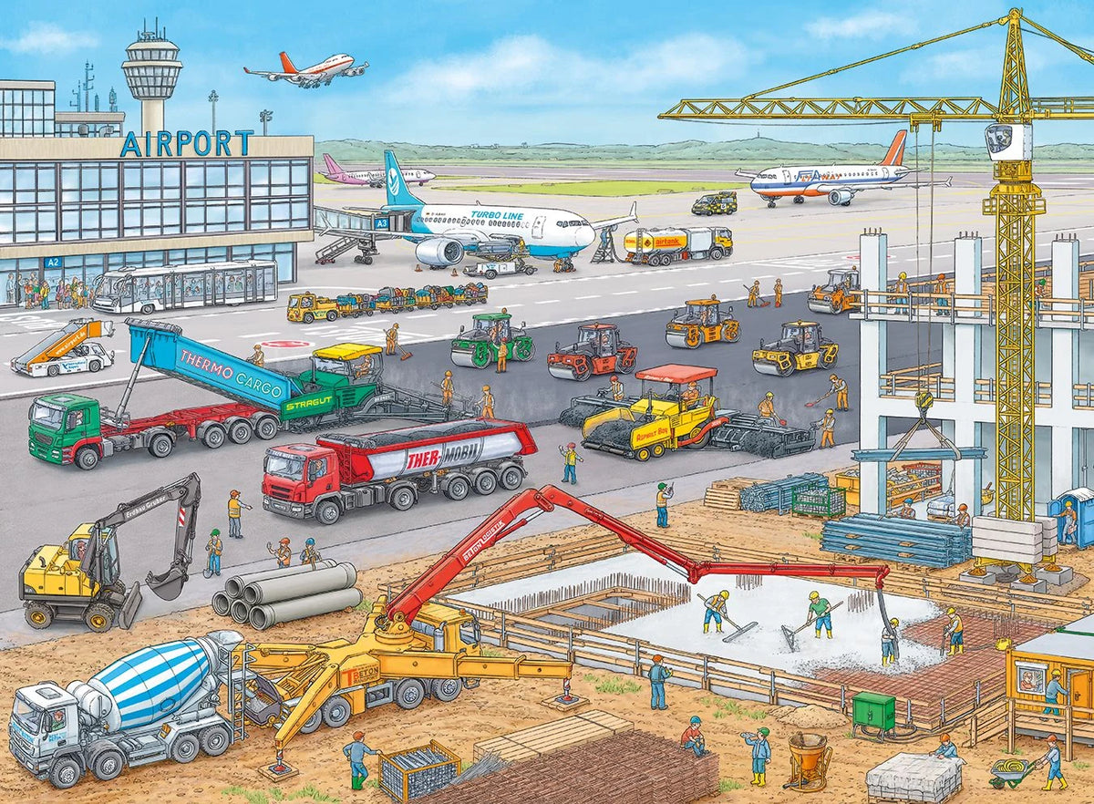 Kinderpuzzle 100 XXL Teile - Baustelle am Flughafen – Ansicht