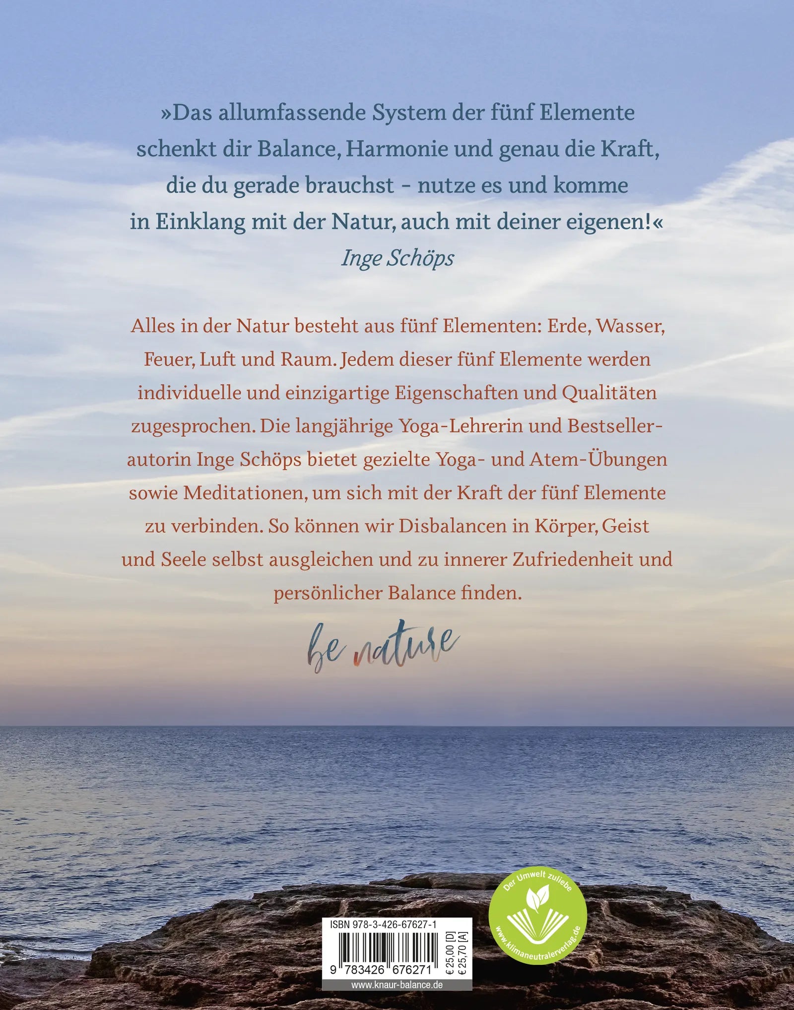 Buchrückseite von 'be nature' mit Klappentext - Paperback
