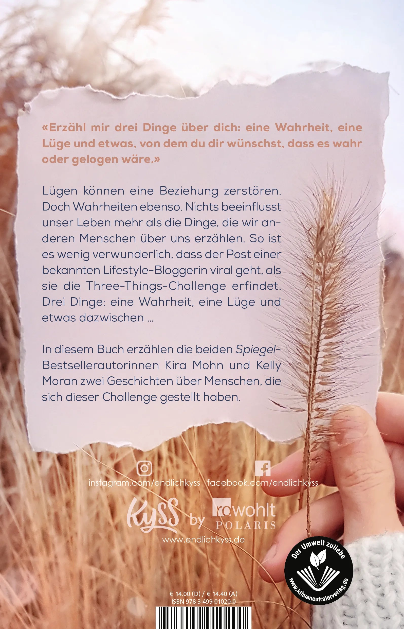 Buchrückseite von 'Because It's True − Tausend Momente und ein einziges Versprechen' mit Klappentext - Paperback