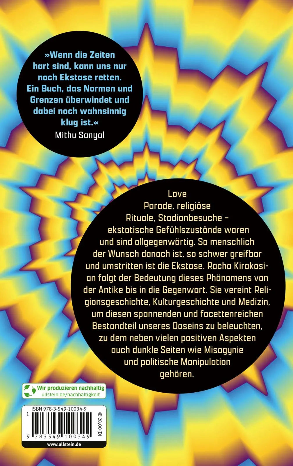 Buchrückseite von 'Berauscht der Sinne beraubt' mit Klappentext - Gebundene Ausgabe
