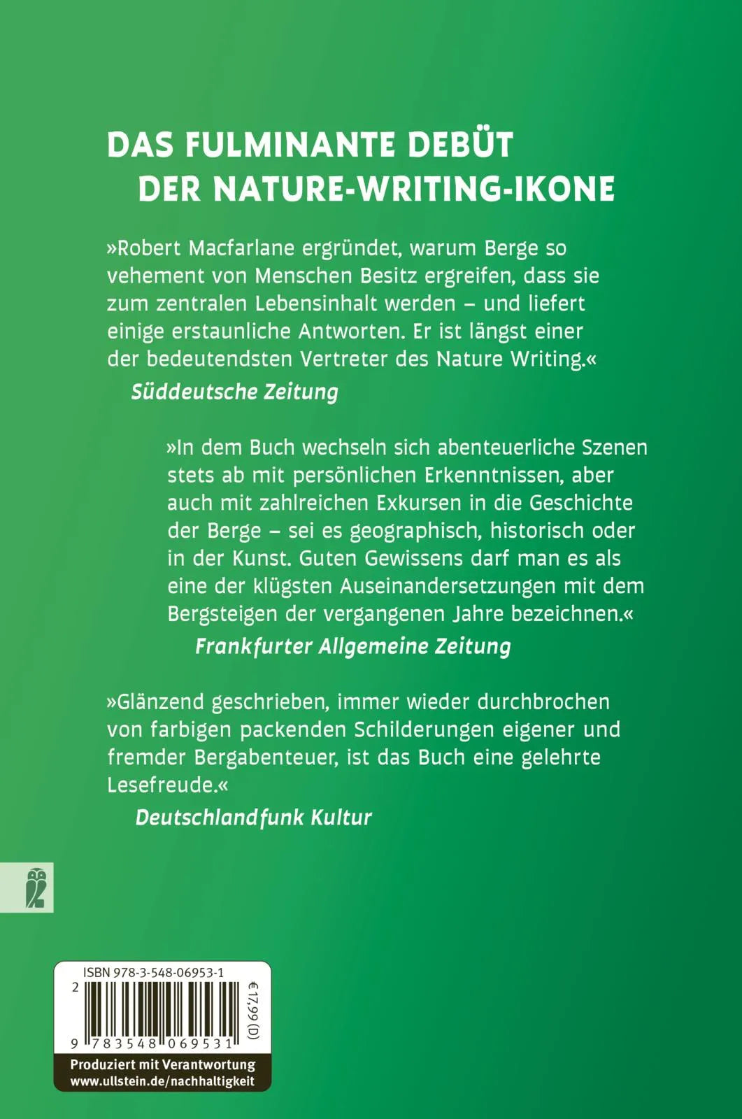 Buchrückseite von 'Berge im Kopf' mit Klappentext - Paperback