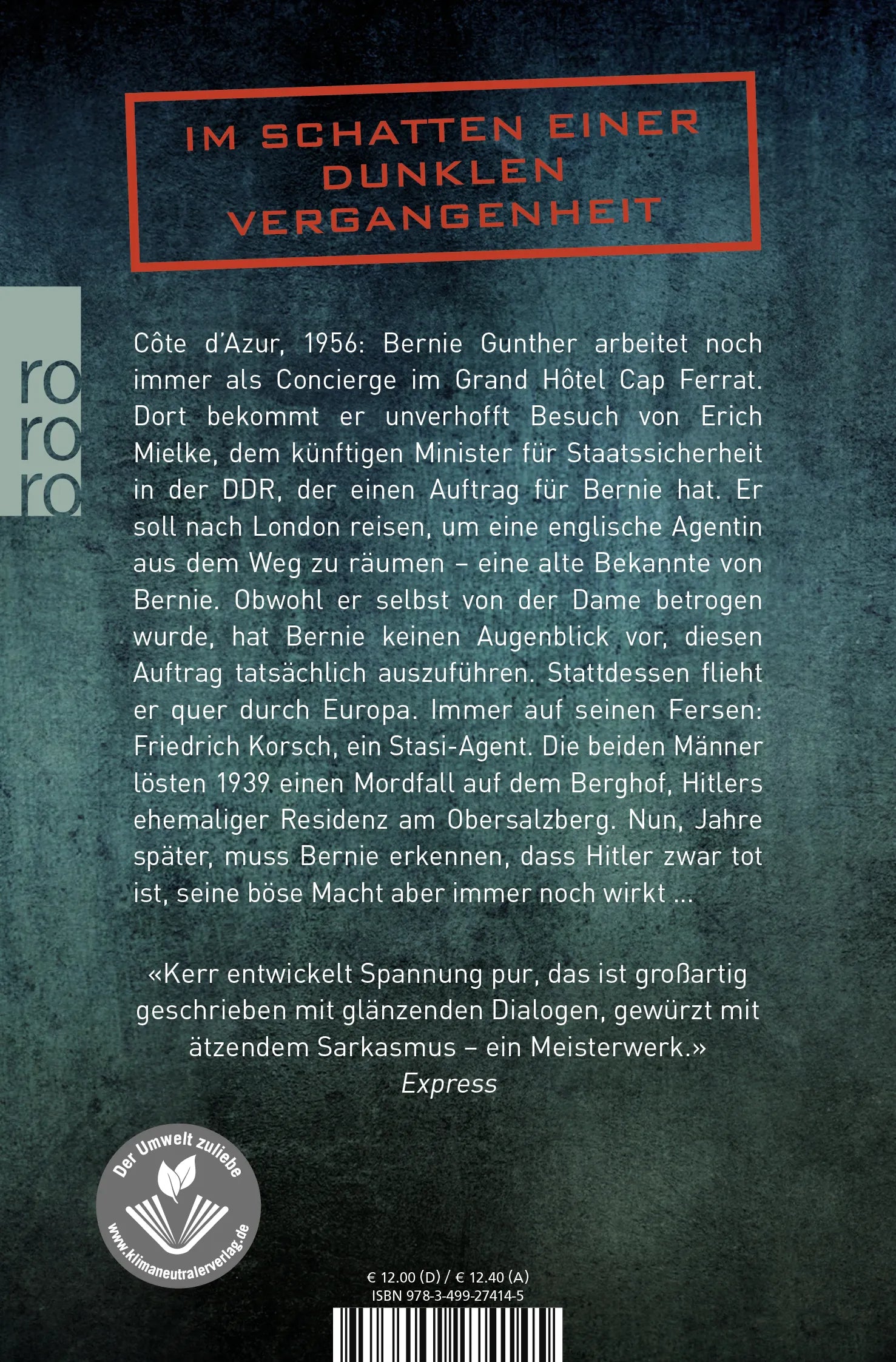 Buchrückseite von 'Berliner Blau' mit Klappentext - Taschenbuch