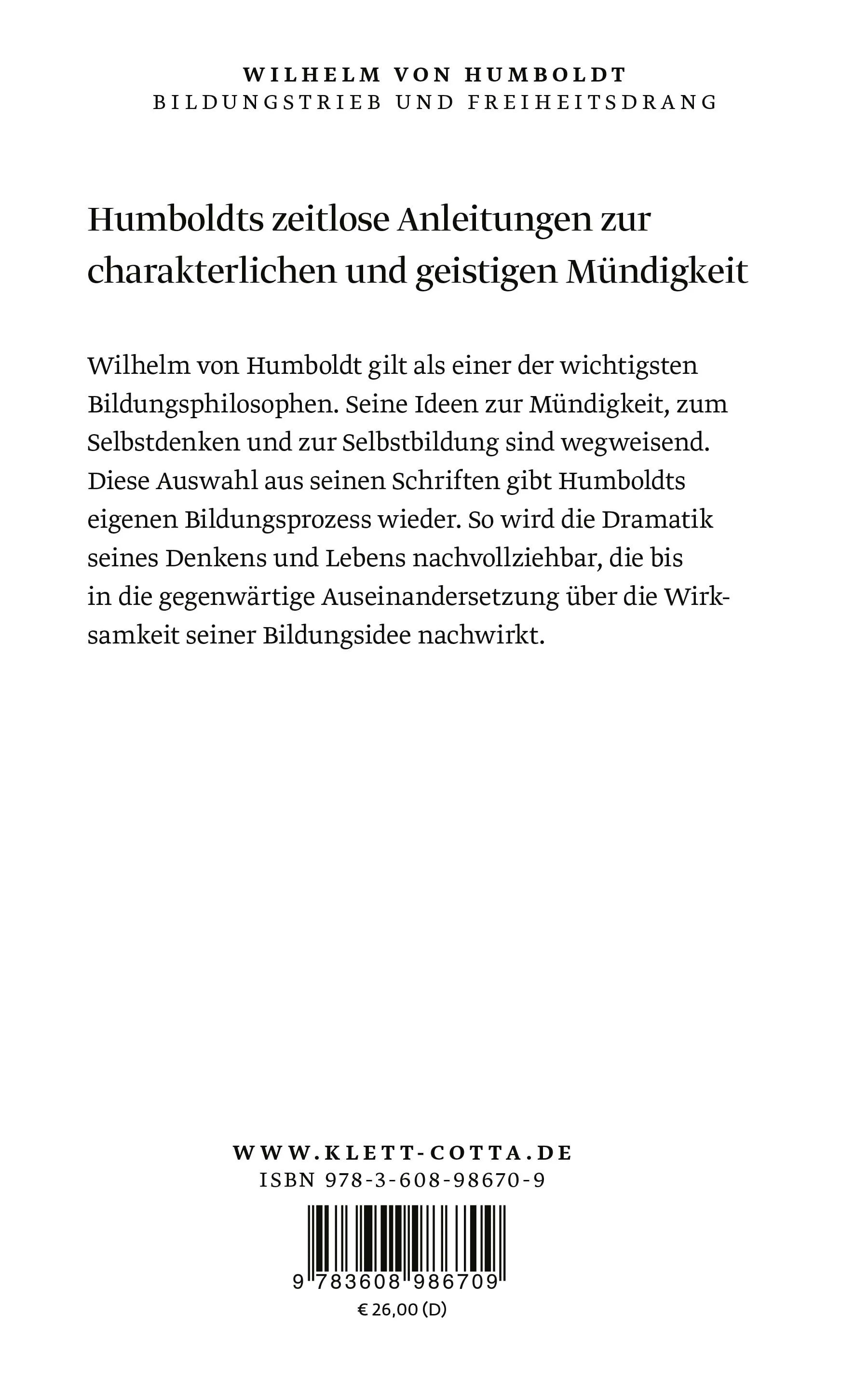 Buchrückseite von 'Bildungstrieb und Freiheitsdrang' mit Klappentext - Paperback