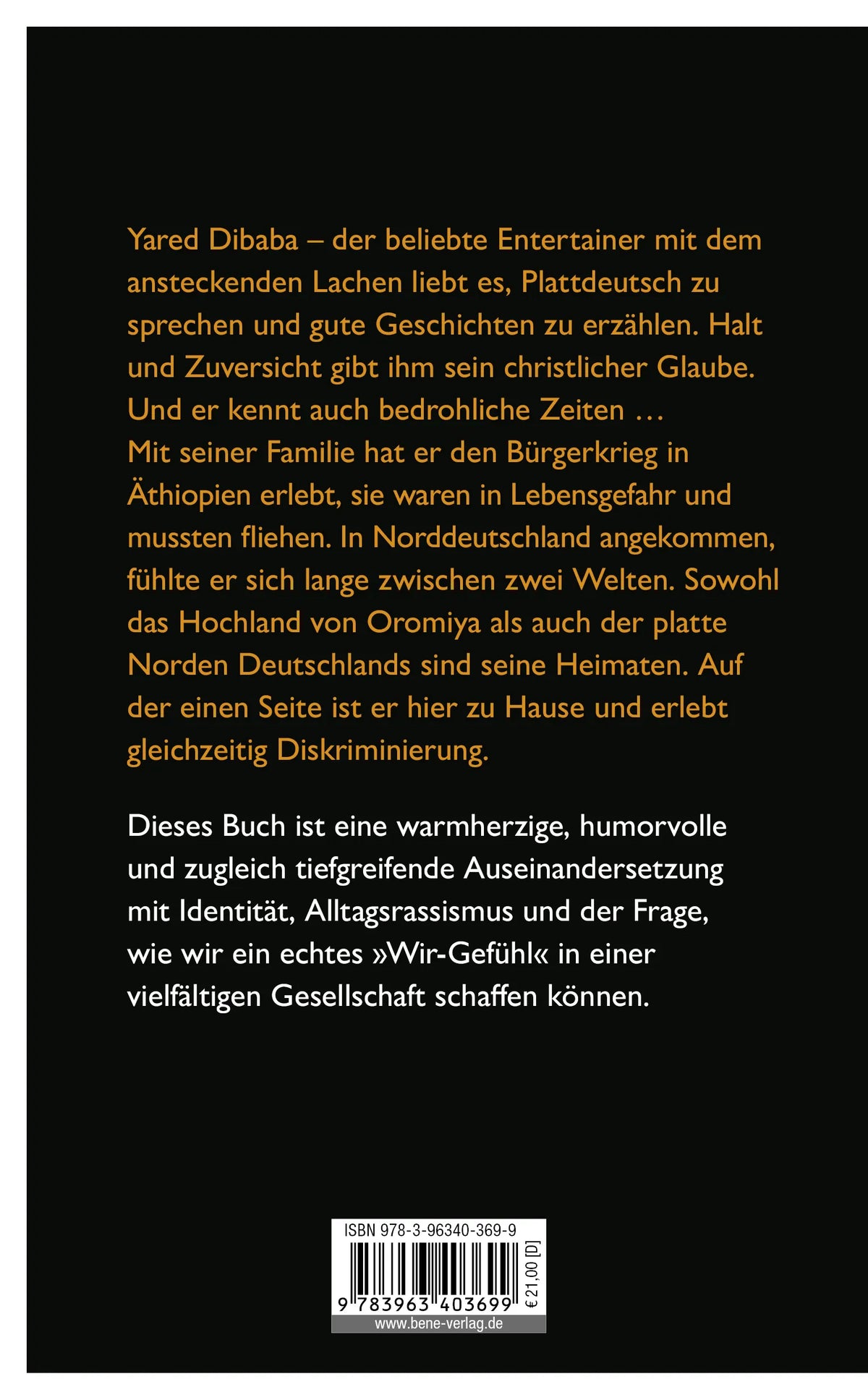 Buchrückseite von 'Bin da, wer noch?' mit Klappentext - Gebundene Ausgabe