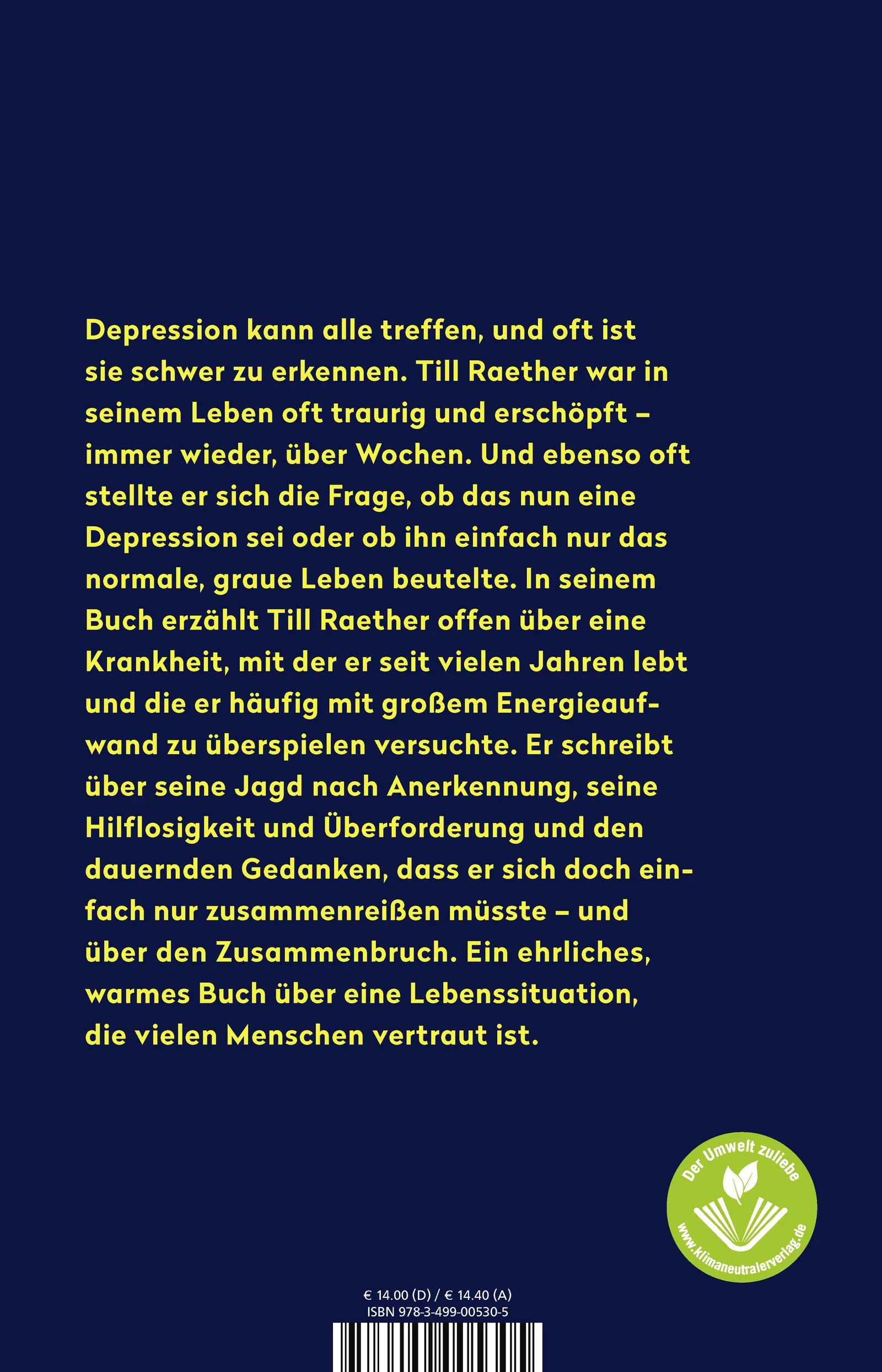 Buchrückseite von 'Bin ich schon depressiv, oder ist das noch das Leben?' mit Klappentext - Paperback