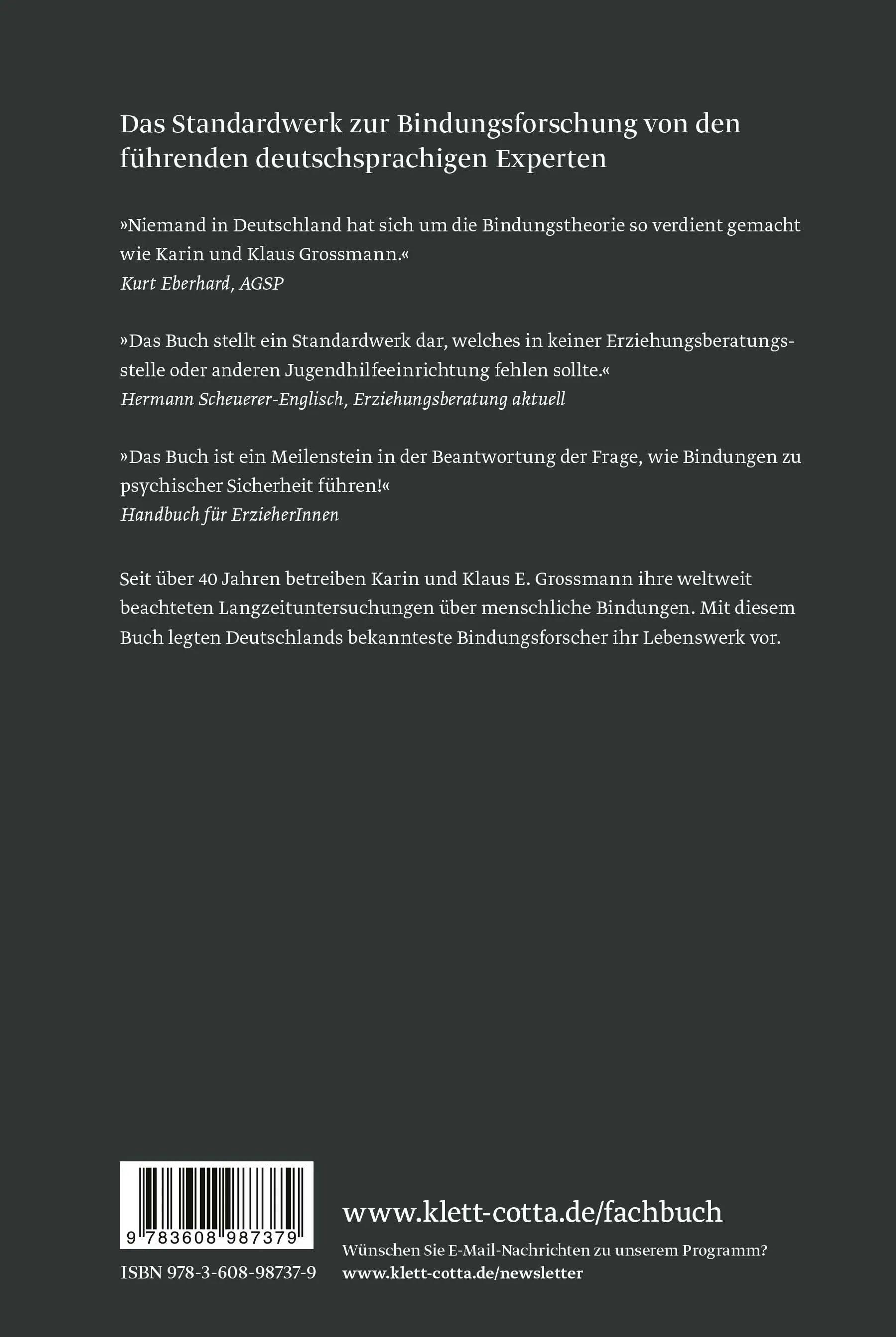 Buchrückseite von 'Bindungen - das Gefüge psychischer Sicherheit' mit Klappentext - Paperback