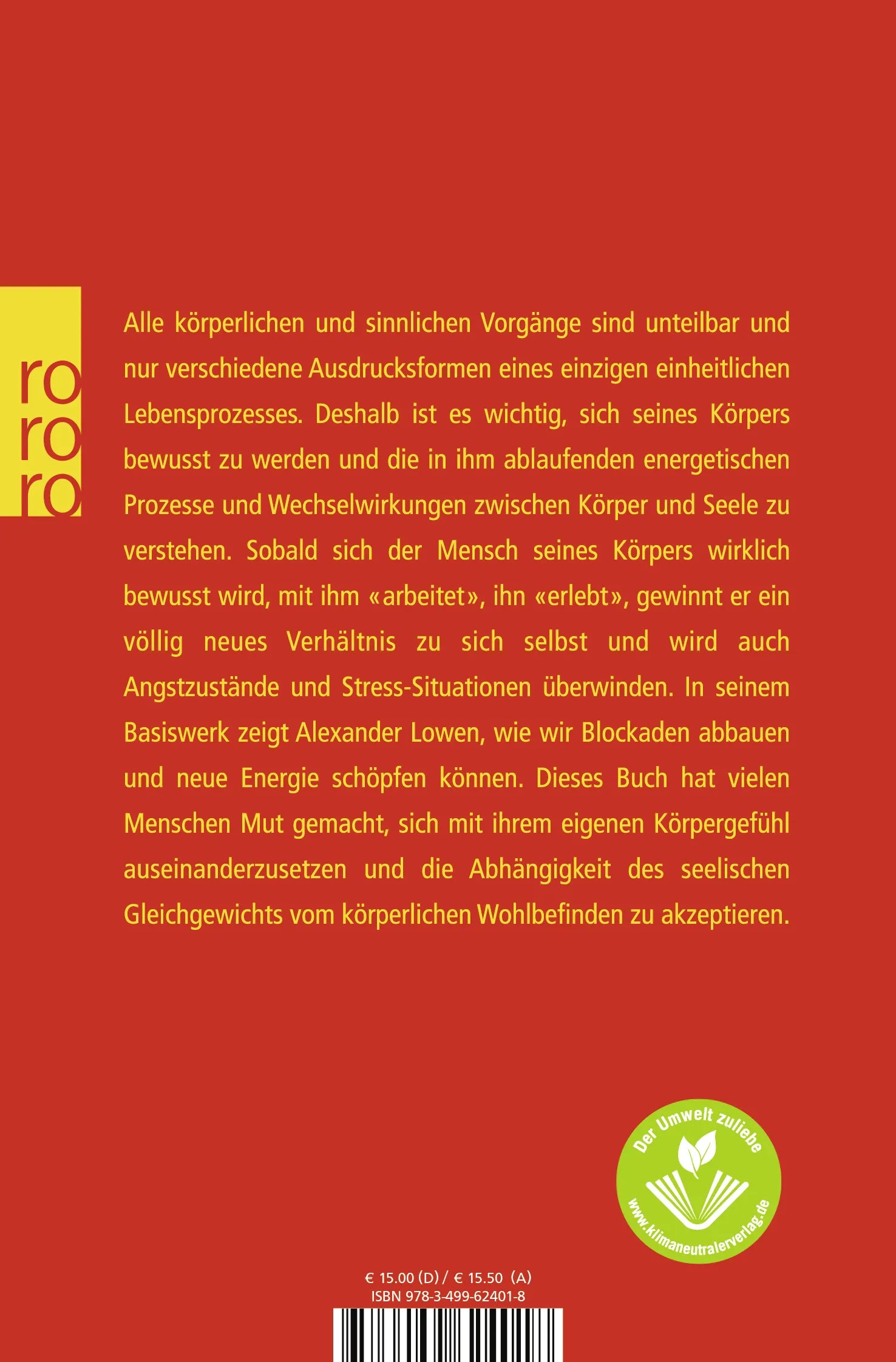 Buchrückseite von 'Bioenergetik' mit Klappentext - Taschenbuch
