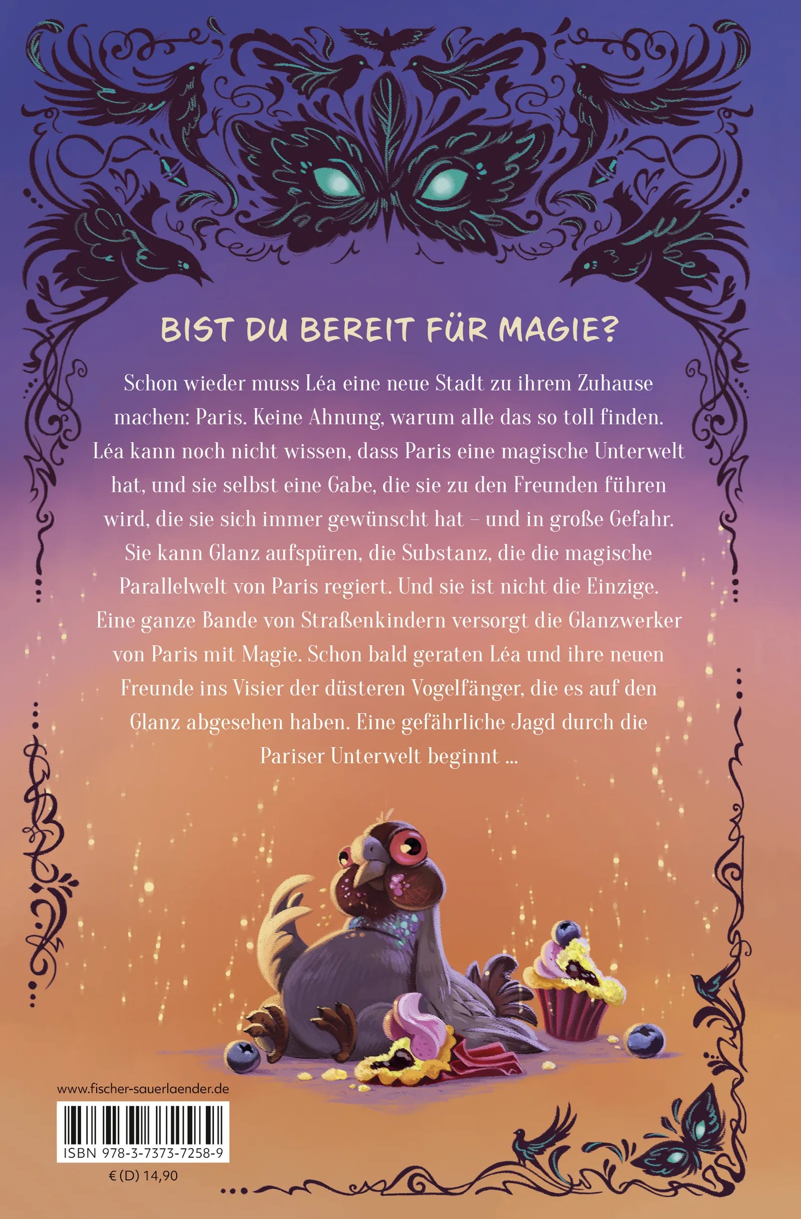 Buchrückseite von 'Birds of Paris – Das magische Pendel' mit Klappentext - Gebundene Ausgabe