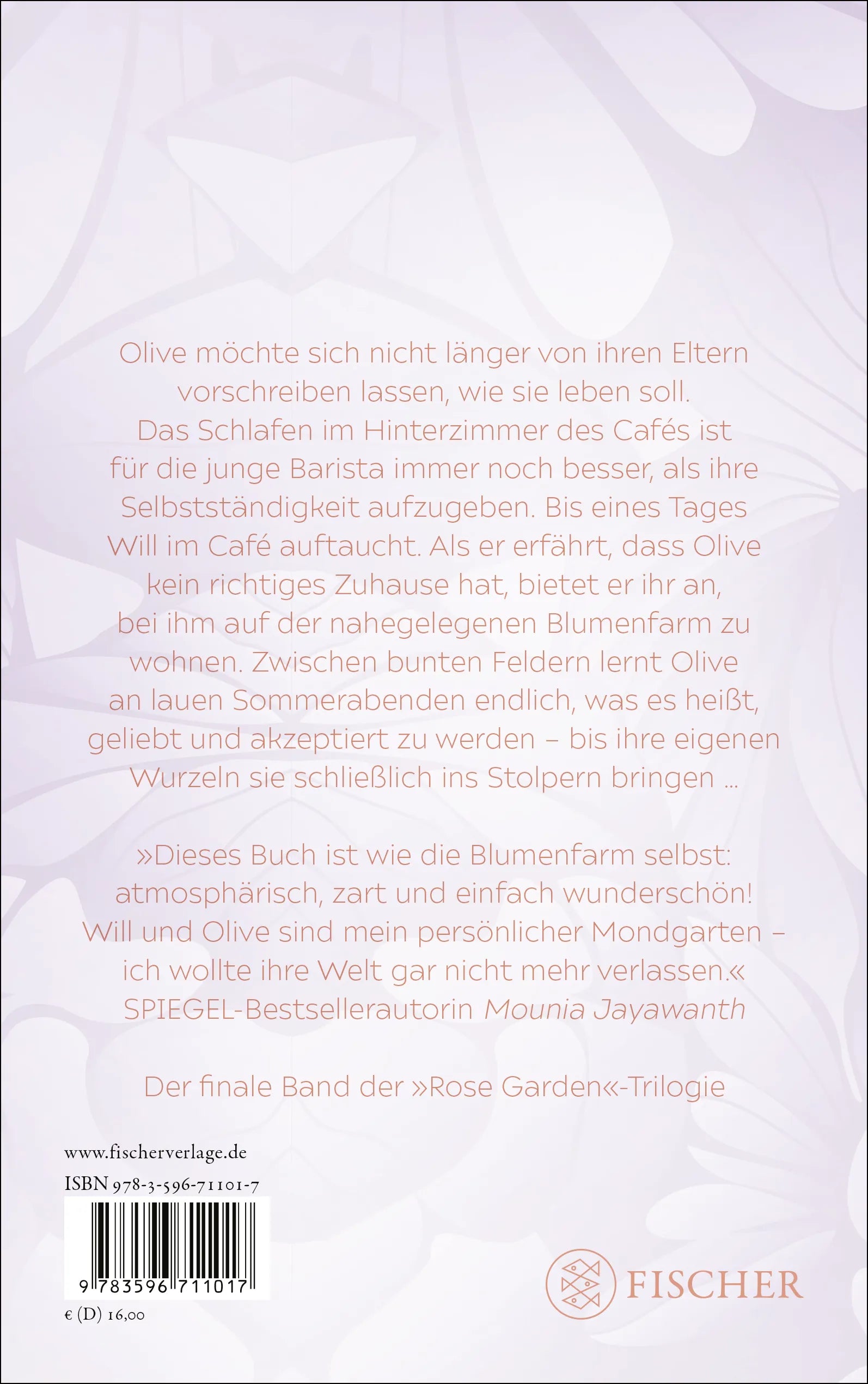 Buchrückseite von 'Blooming Fate' mit Klappentext - Paperback