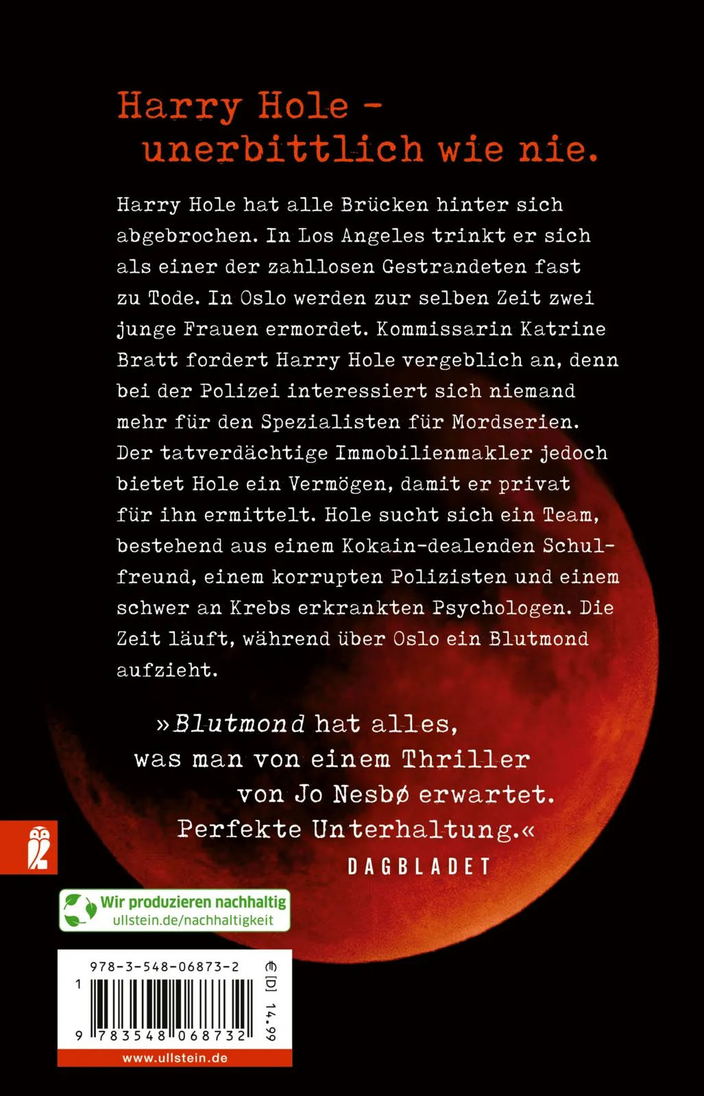 Buchrückseite von 'Blutmond' mit Klappentext - Taschenbuch