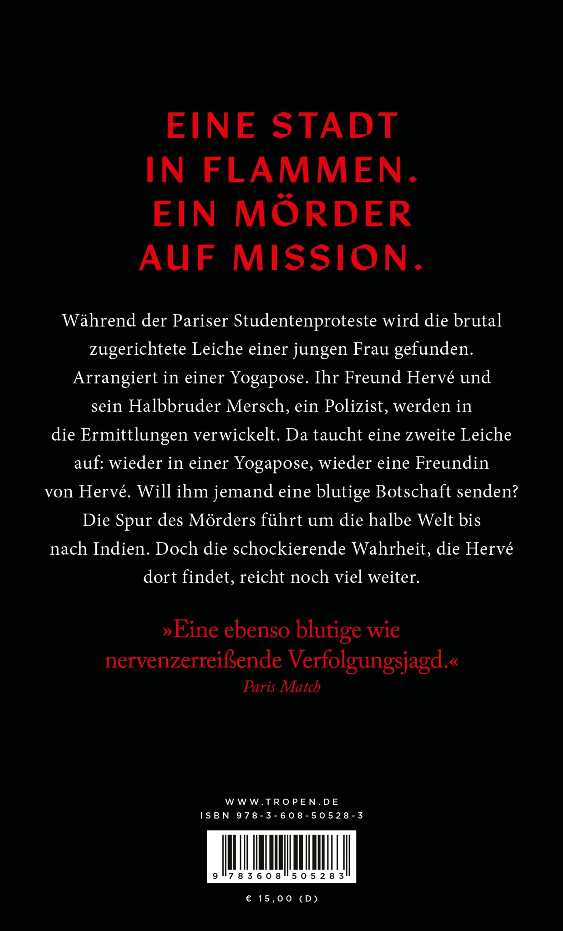 Buchrückseite von 'Blutrotes Karma' mit Klappentext - Taschenbuch
