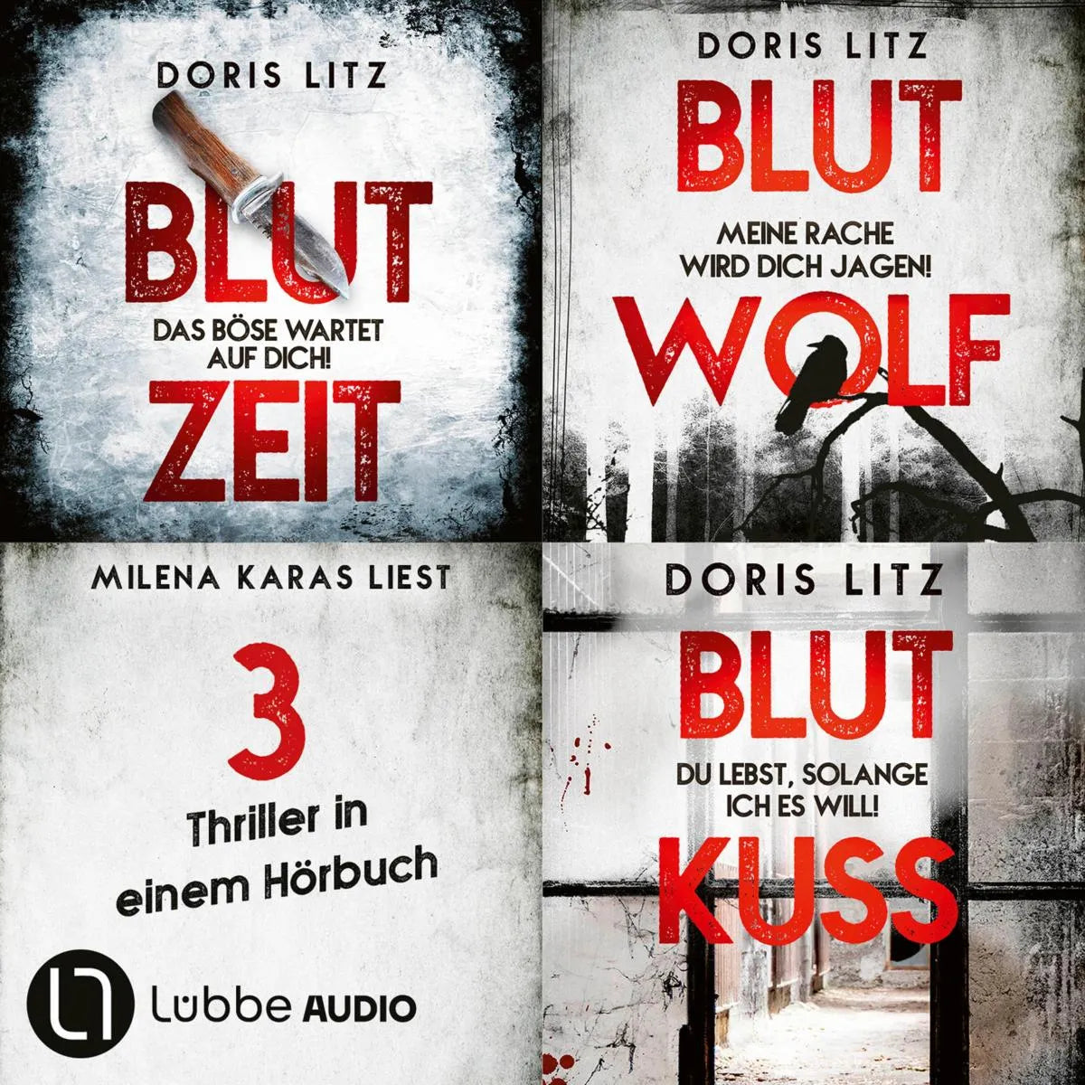 Cover: Blutzeit - Blutwolf - Blutkuss - Drei Thriller in einem Hörbuch (Hörbuch Download) von Doris Litz