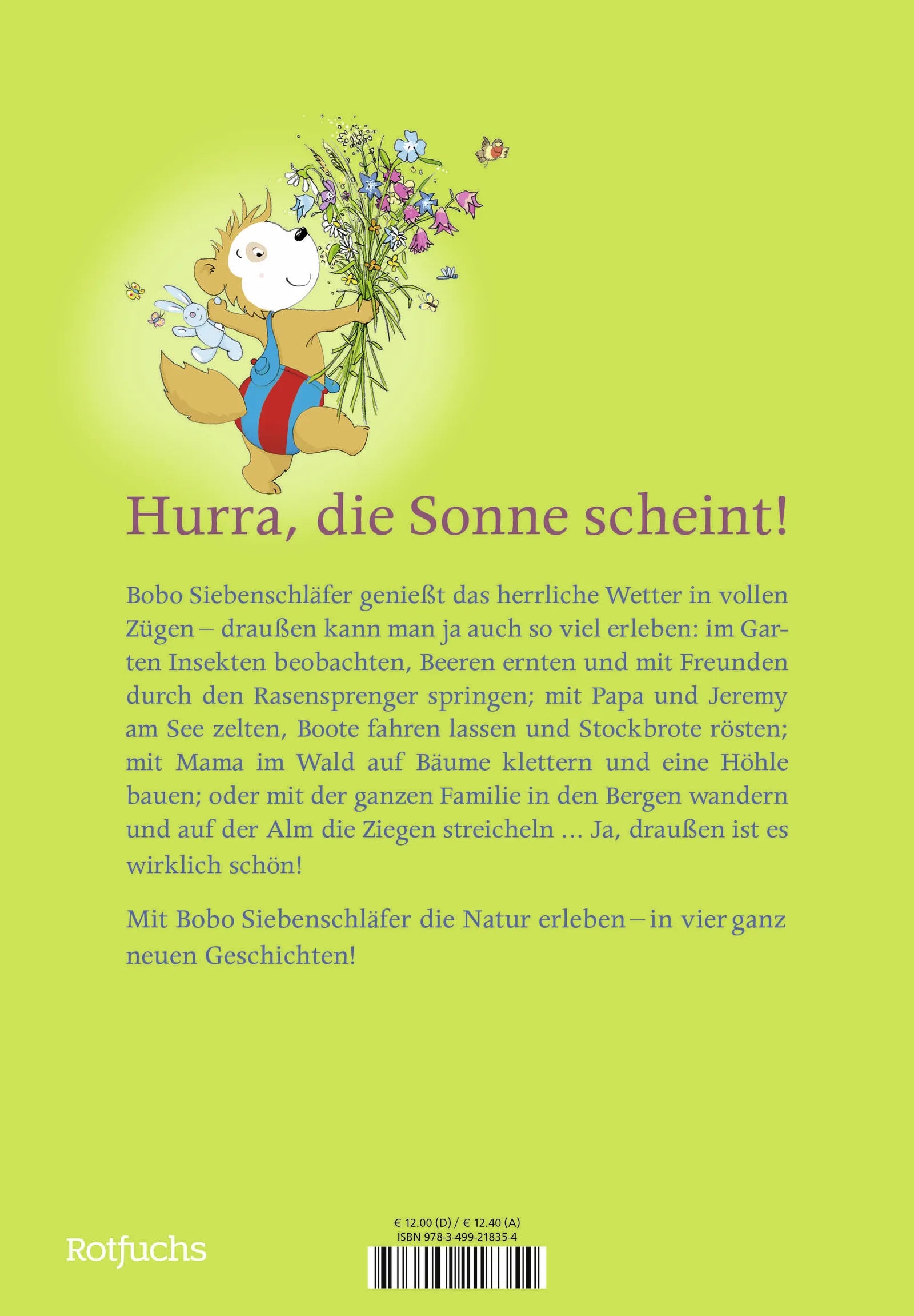 Buchrückseite von 'Bobo Siebenschläfer: Draußen ist es schön!' mit Klappentext - Gebundene Ausgabe