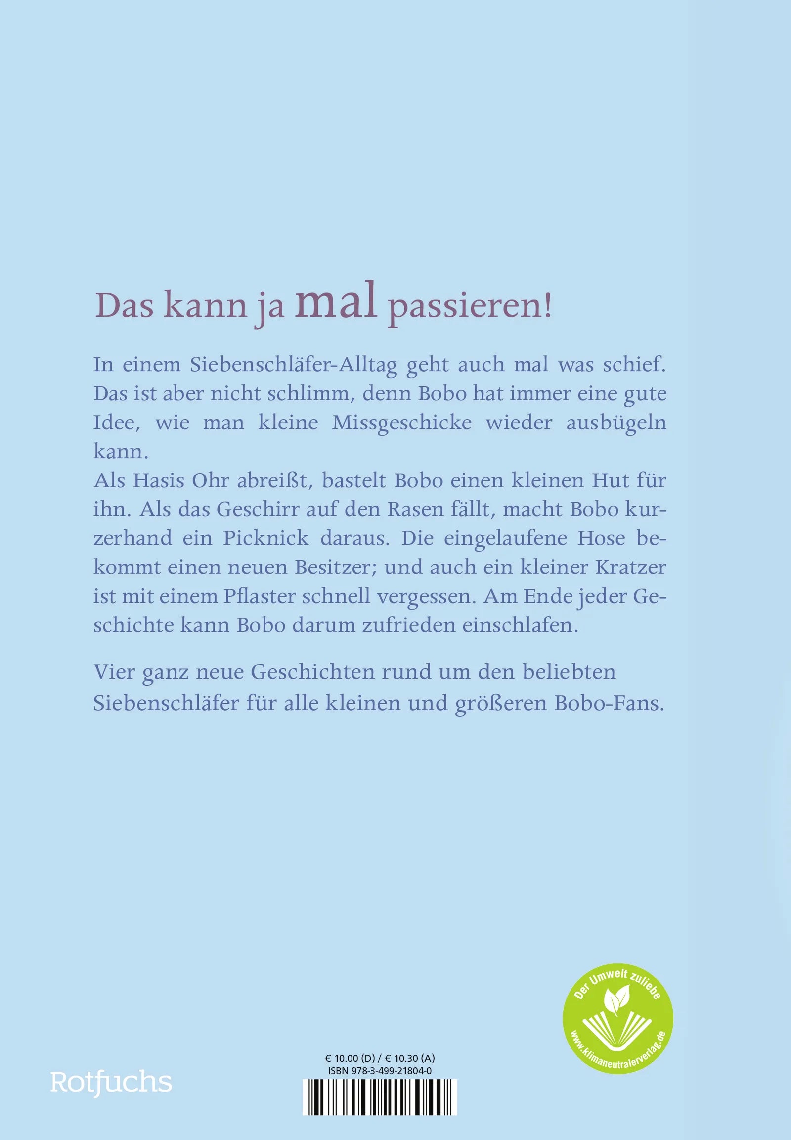 Buchrückseite von 'Bobo Siebenschläfer: Ist doch gar nicht schlimm!' mit Klappentext - Gebundene Ausgabe