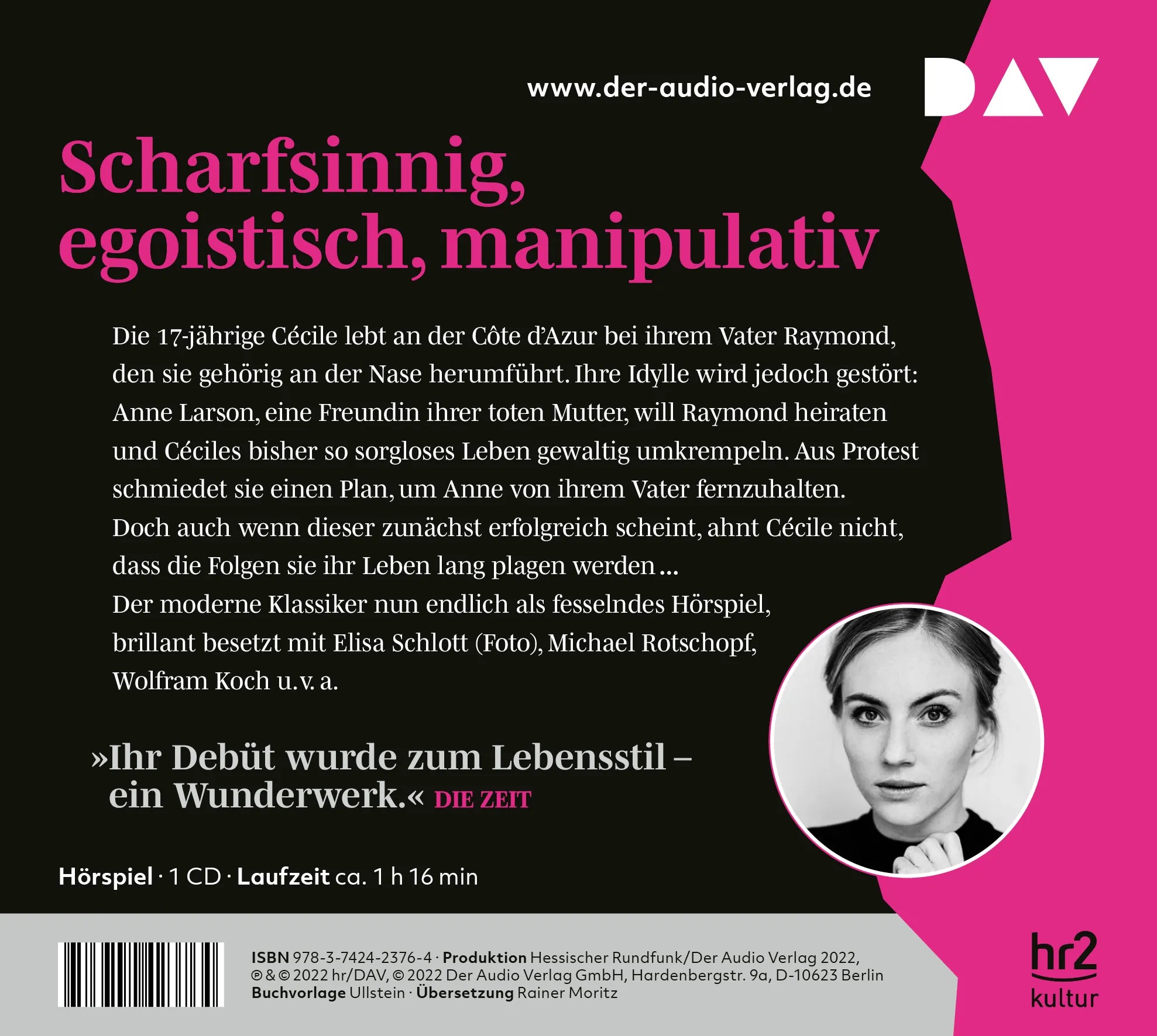Buchrückseite von 'Bonjour tristesse' mit Klappentext - Hörbuch (CD)