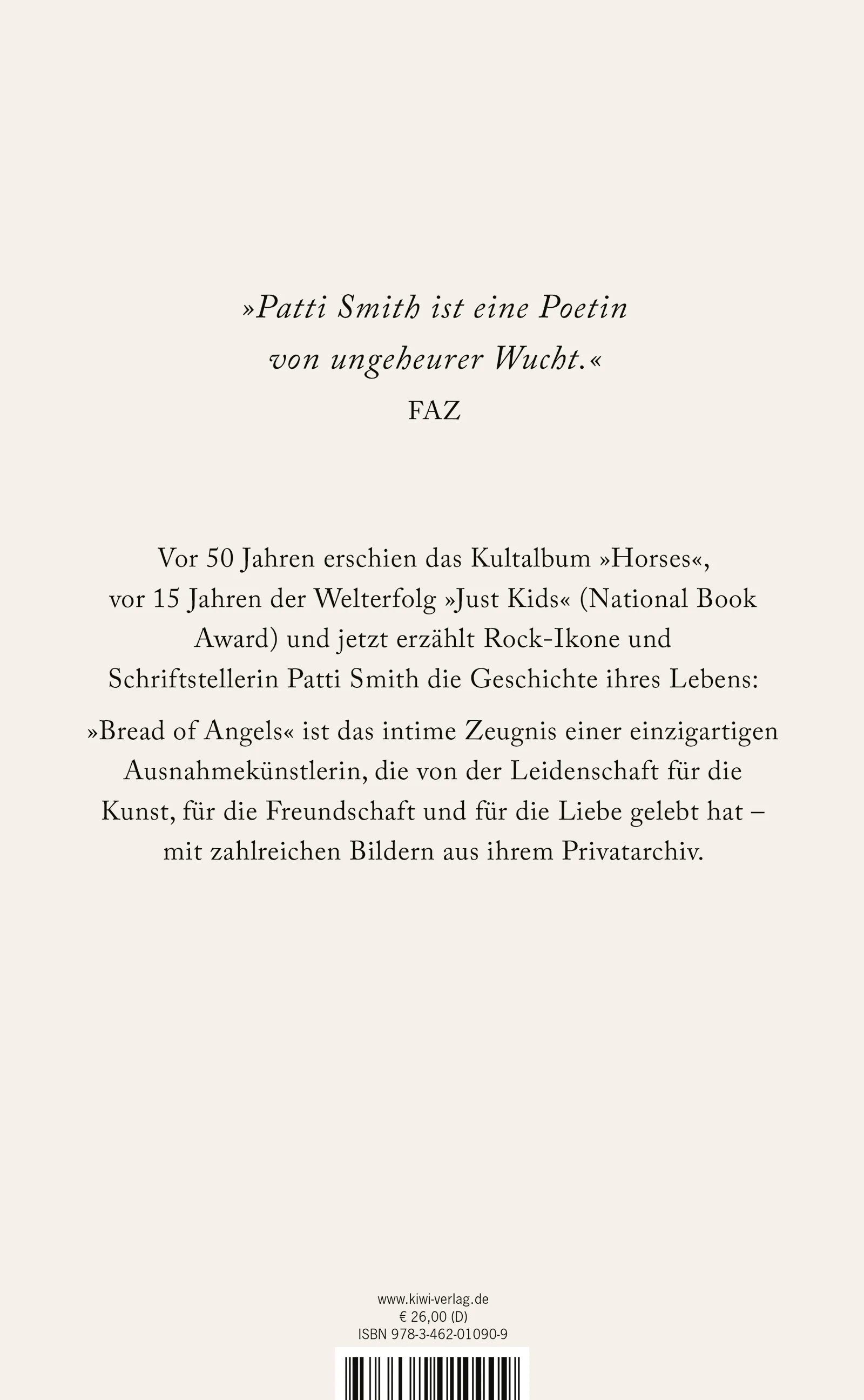 Buchrückseite von 'Bread of Angels' mit Klappentext - Gebundene Ausgabe
