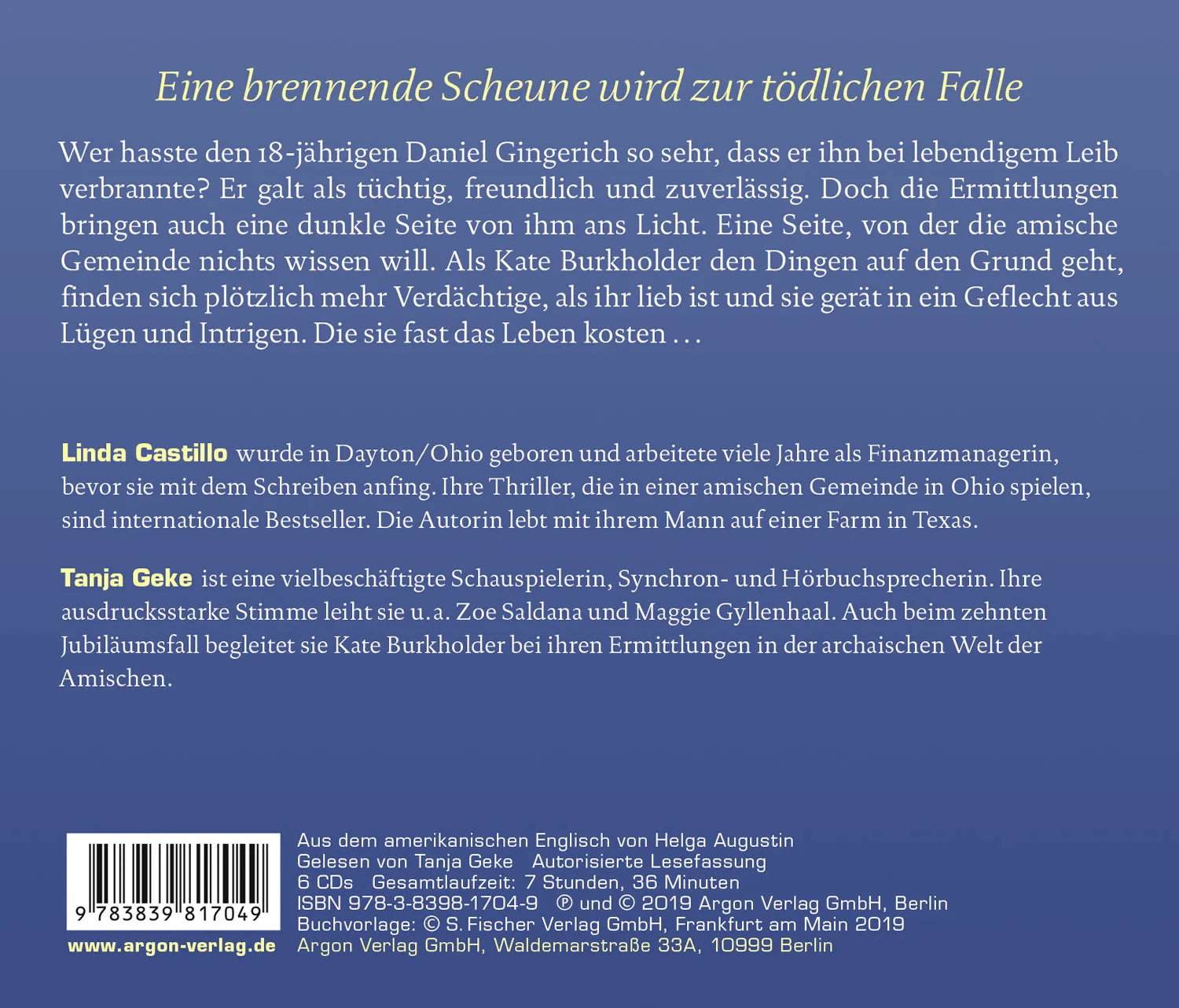Buchrückseite von 'Brennendes Grab' mit Klappentext - Hörbuch (CD)