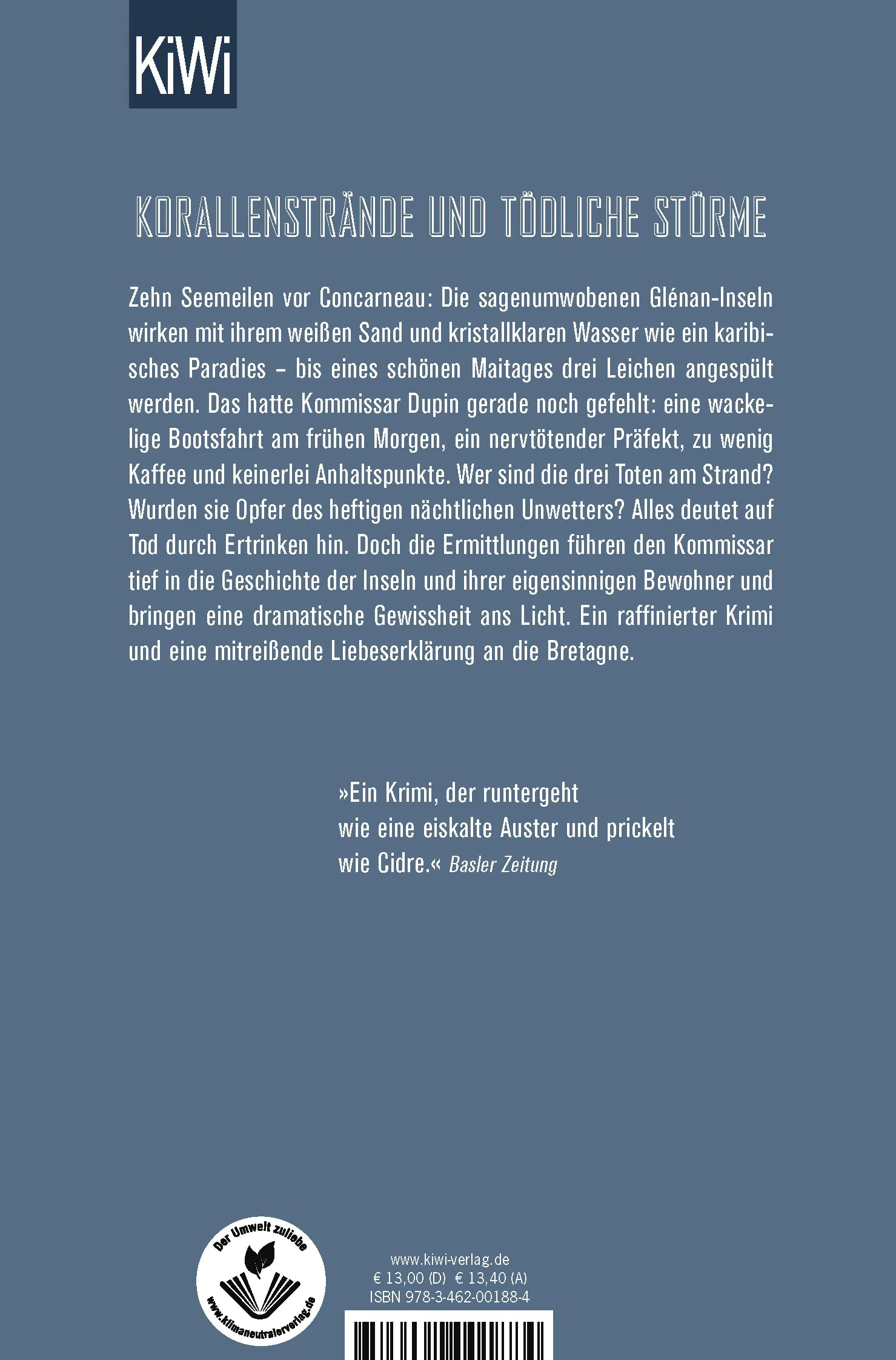 Buchrückseite von 'Bretonische Brandung' mit Klappentext - Taschenbuch