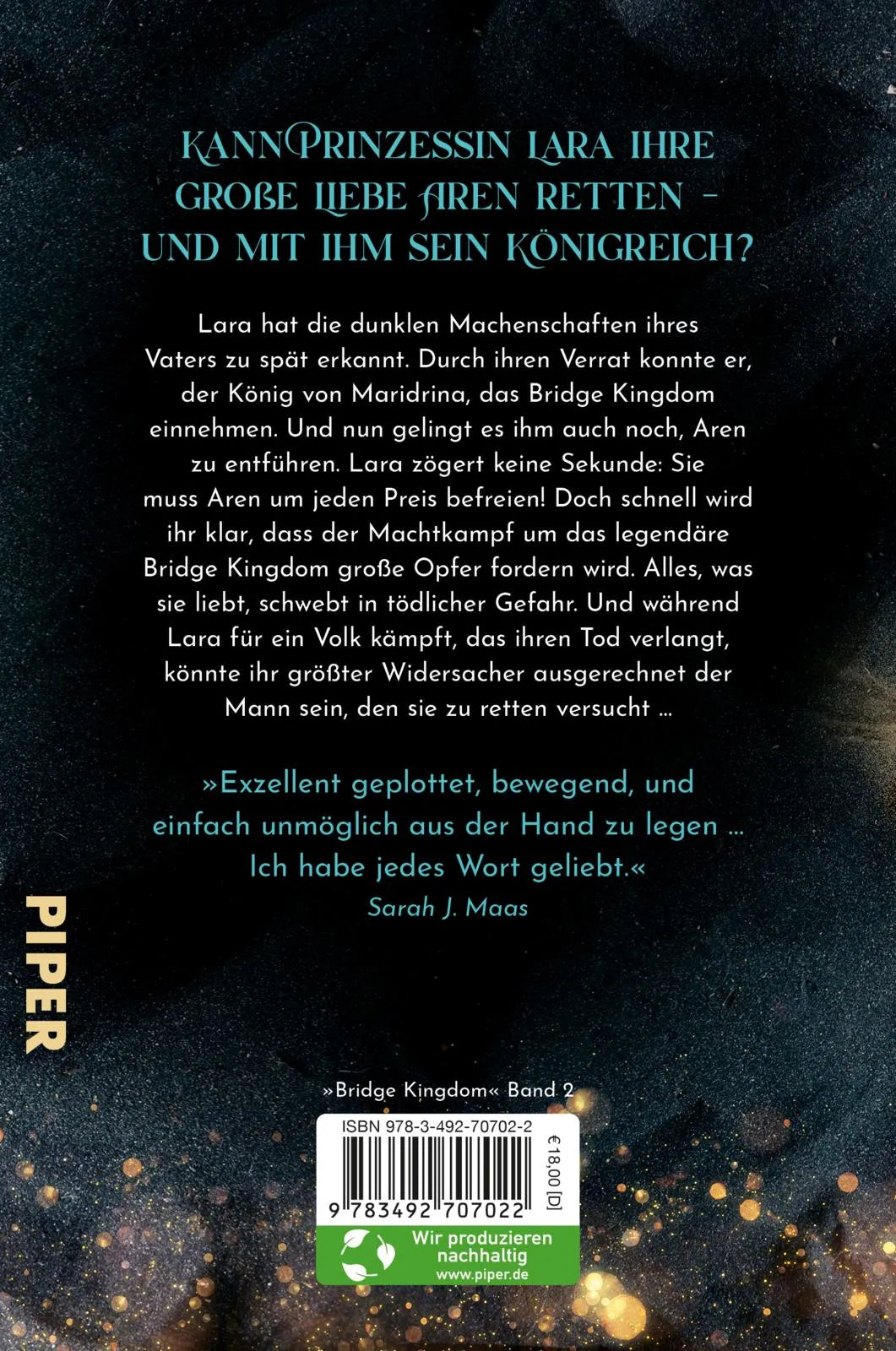 Buchrückseite von 'Bridge Kingdom – Der Verrat der Königin' mit Klappentext - Paperback