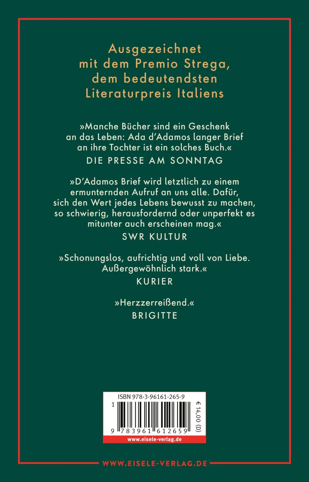 Buchrückseite von 'Brief an mein Kind' mit Klappentext - Taschenbuch