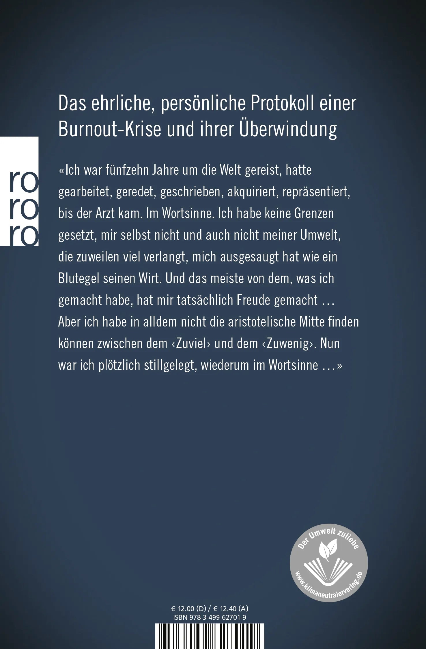 Buchrückseite von 'Brief an mein Leben' mit Klappentext - Taschenbuch