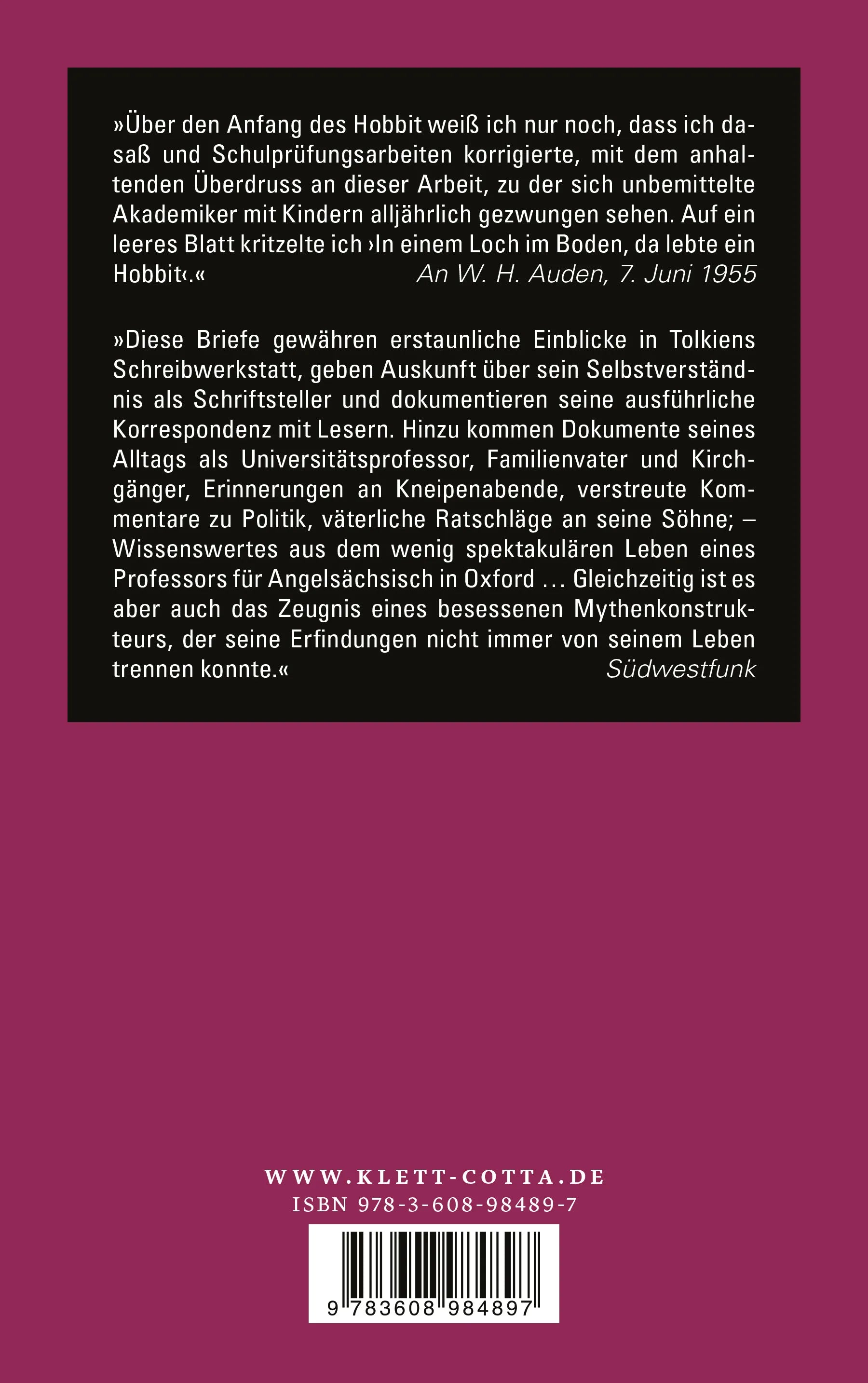 Buchrückseite von 'Briefe' mit Klappentext - Paperback