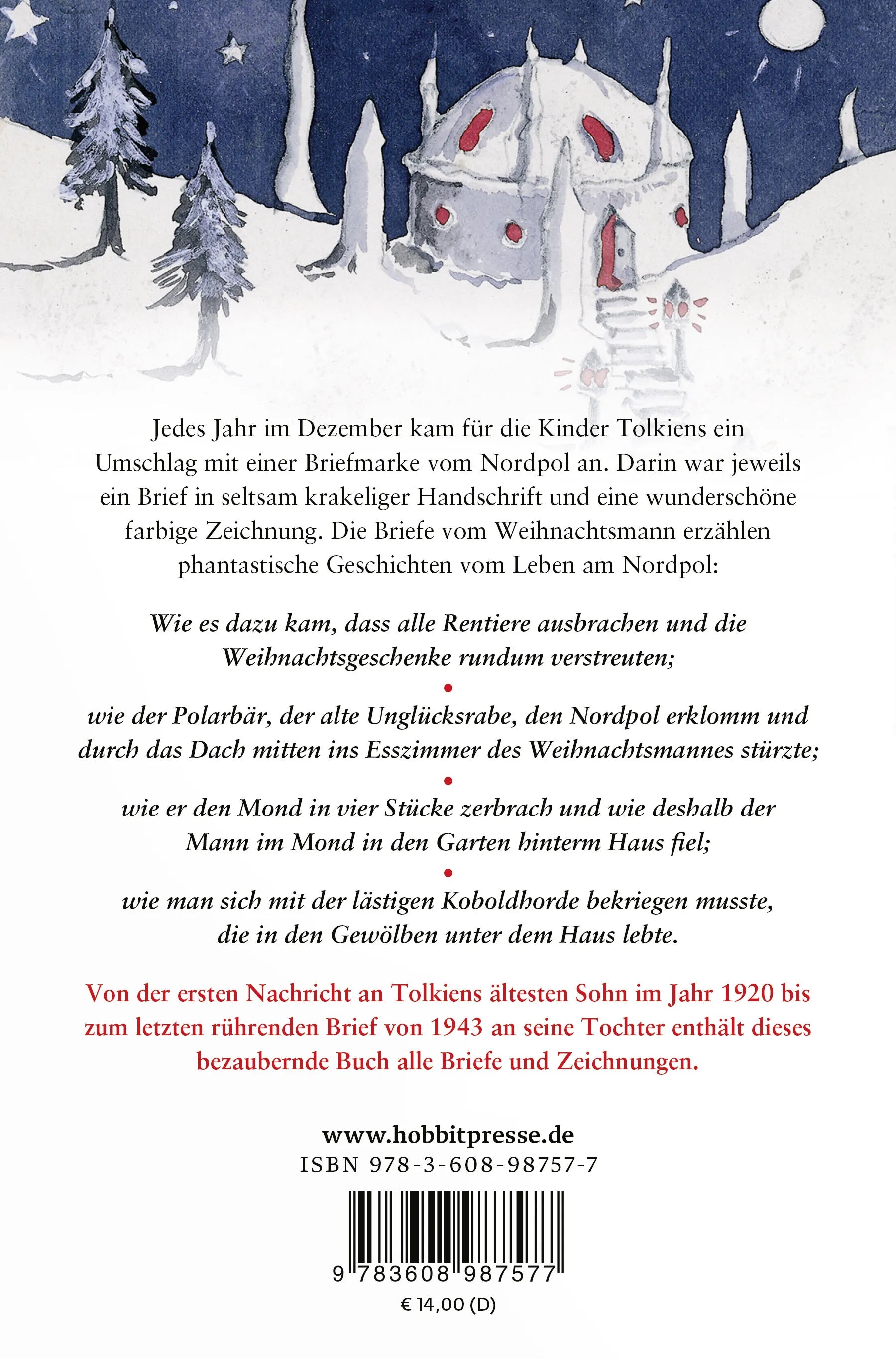 Buchrückseite von 'Briefe vom Weihnachtsmann' mit Klappentext - Taschenbuch